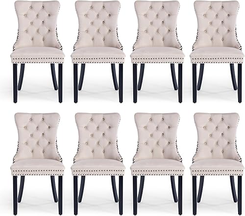 Miniatura 91 de Juego de 6 Sillas de Comedor Tapizadas en Terciopelo, Sillas Laterales de Cocina de Estilo Moderno con Ribete de Tachuelas y Patas de Madera, Anillo