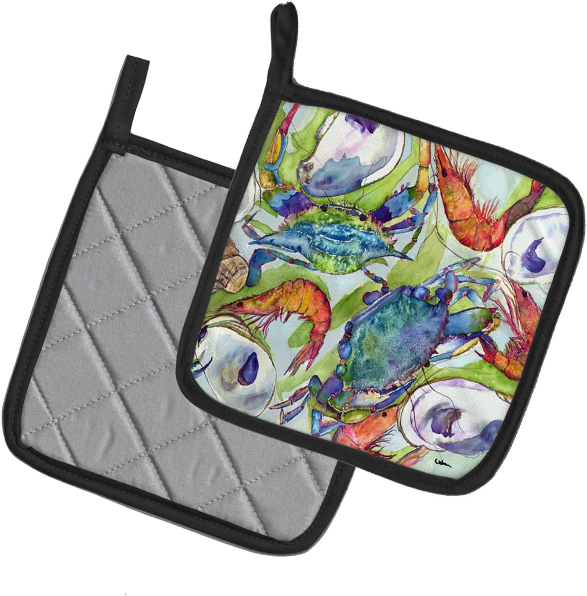 Caroline's Treasures 8547PTHD Crab Pair of Pot Holders Kitchen Heat Resistant Pot Holders Sets Oven Hot Pads for Cooking Baking BBQ, 7 1/2 x 7 1/2
