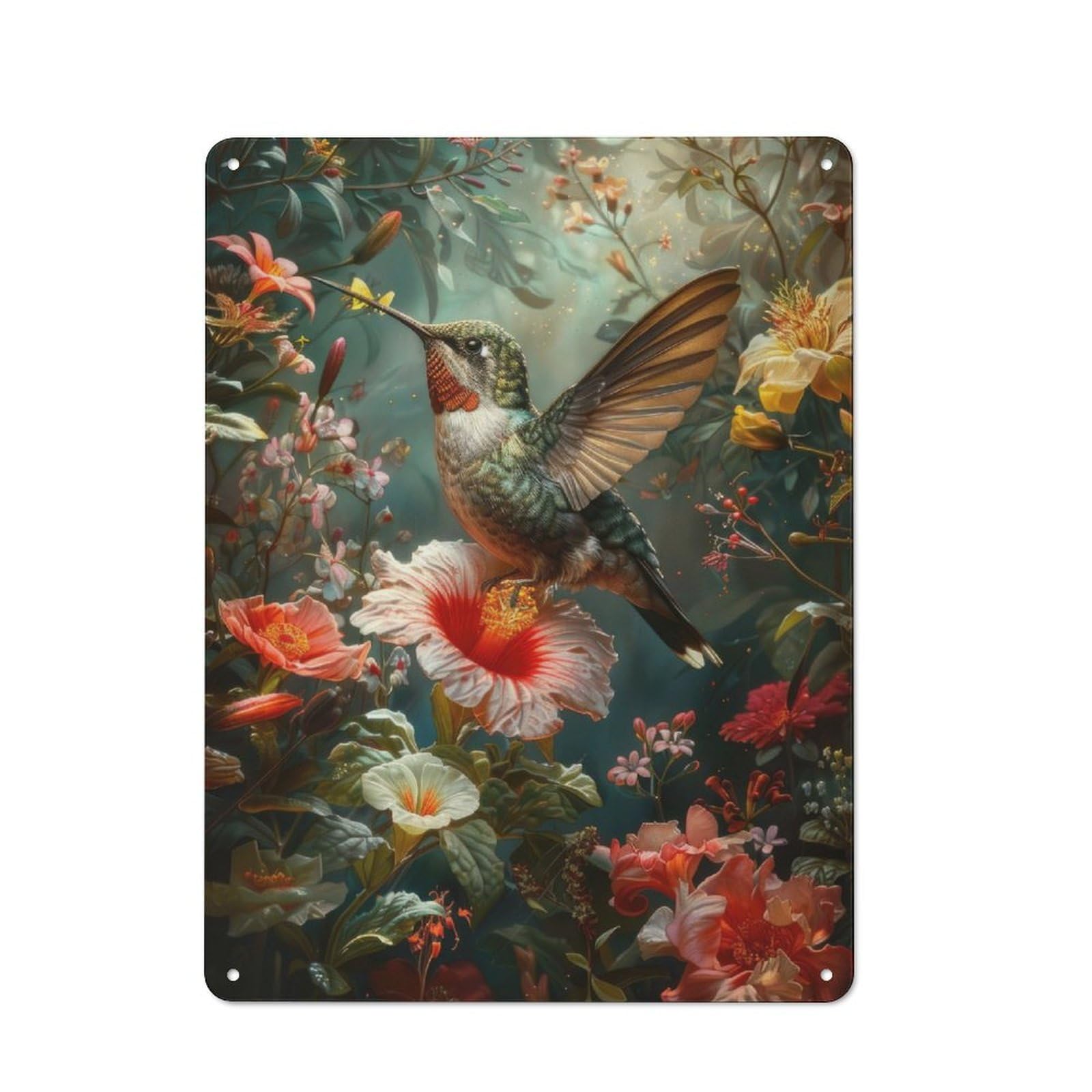 Junmoney Floral Hummingbird Vintage Metal Plaque 40X30cm For Kitchen Or Home Bar, For Vintage Wall Decor Fans, For Garage And Workshop Walls