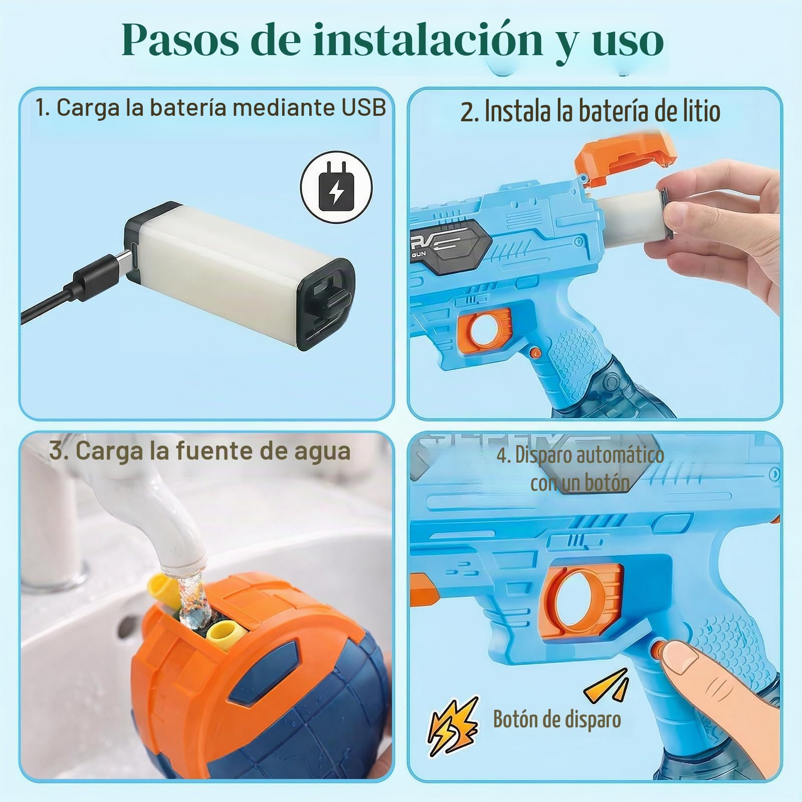 Pistola de Agua eléctrica Potente Pistola de Agua automática para niños y Adultos Pistola de Agua y Suelo 2 en 1 depósito de 500 ml + 75 ml y Rifles de Agua eléctricos para Piscinas de Verano