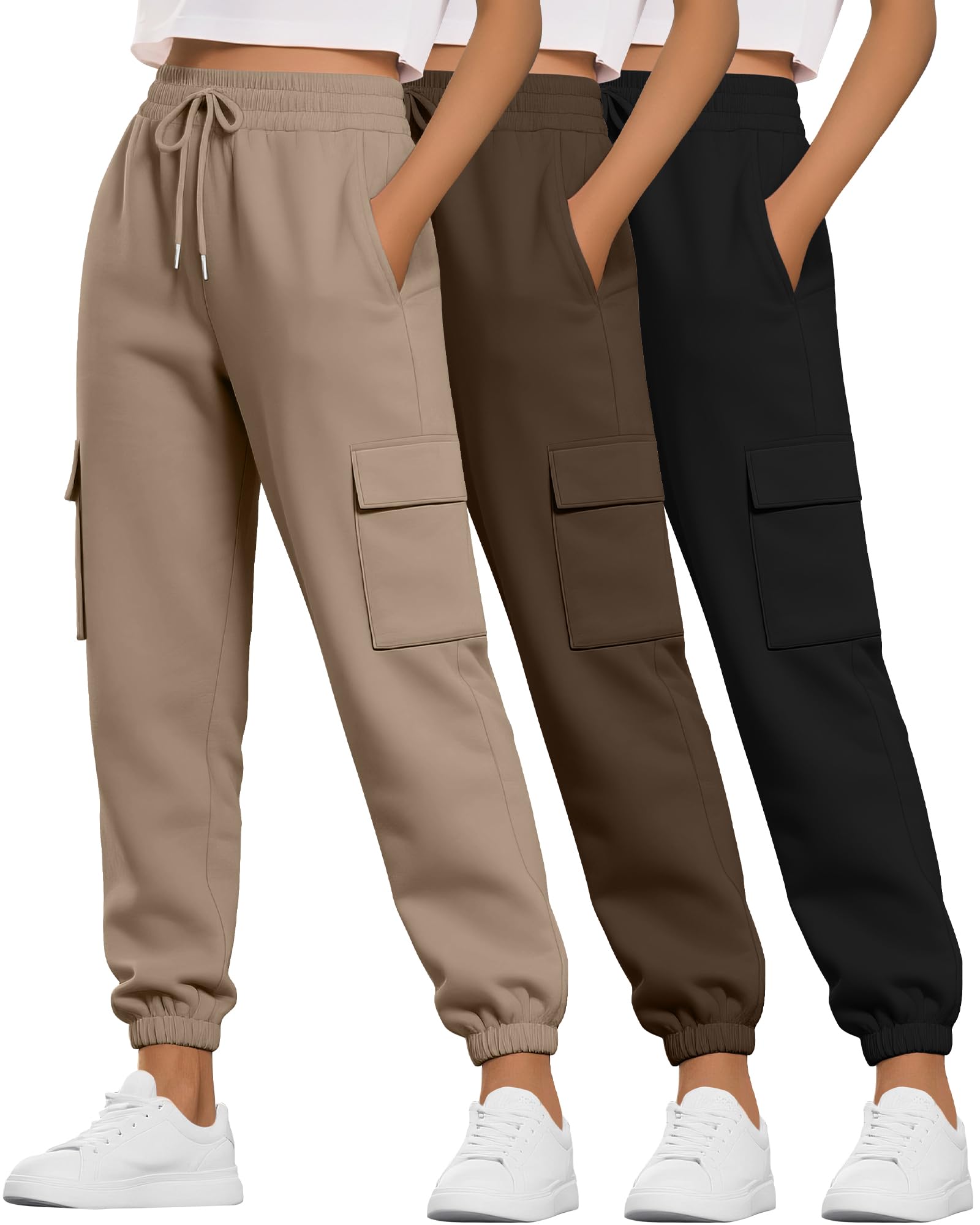 3 Pack Women's Cargo Sweatpants Joggers Pants with Pockets