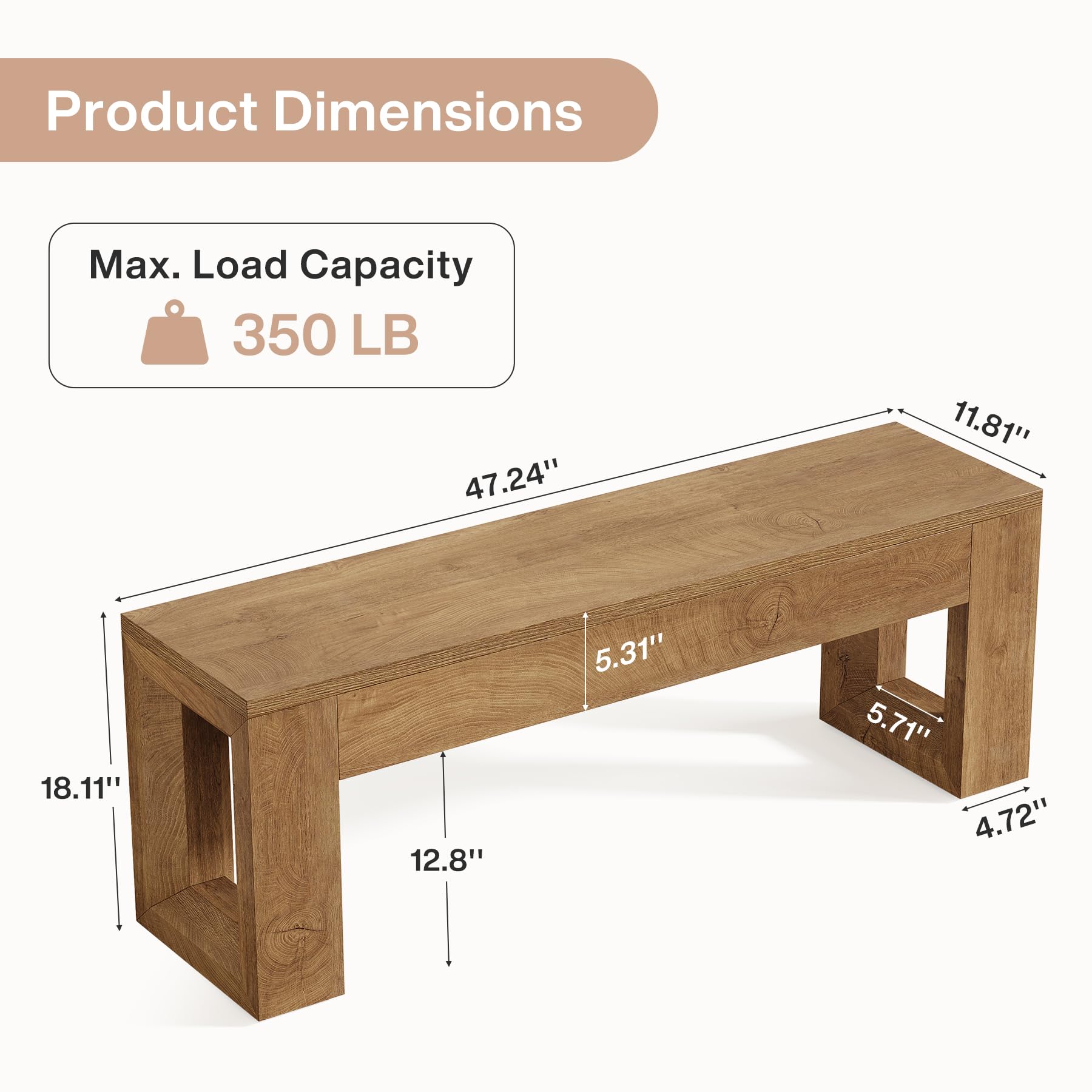 Condition photo showing New/Like New for tribesigns 47" entryway bench, farmhouse long bench seat for dining room, living room, entryway, hallway, wood color