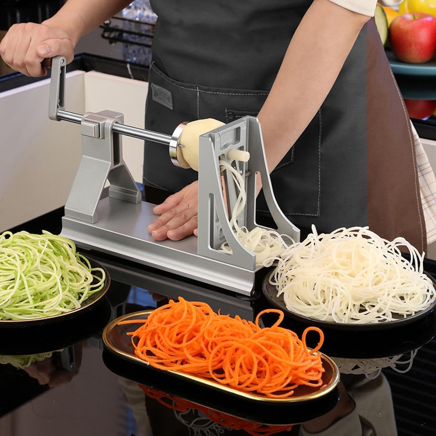Rallador de tambor giratorio manual con 3 cuchillas intercambiables para triturar verduras, queso, ensalada y preparación de cocina, herramienta esencial de cocina
