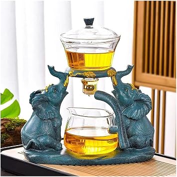 YUDIZWS Lazy Kungfu Drip Teapot, Heat Resistant Tea Set, Elephant Magnetic Teapot Lazy Tea Set for Magnetic Water Flow Glass Teapot Set Home Bar Supplies,A