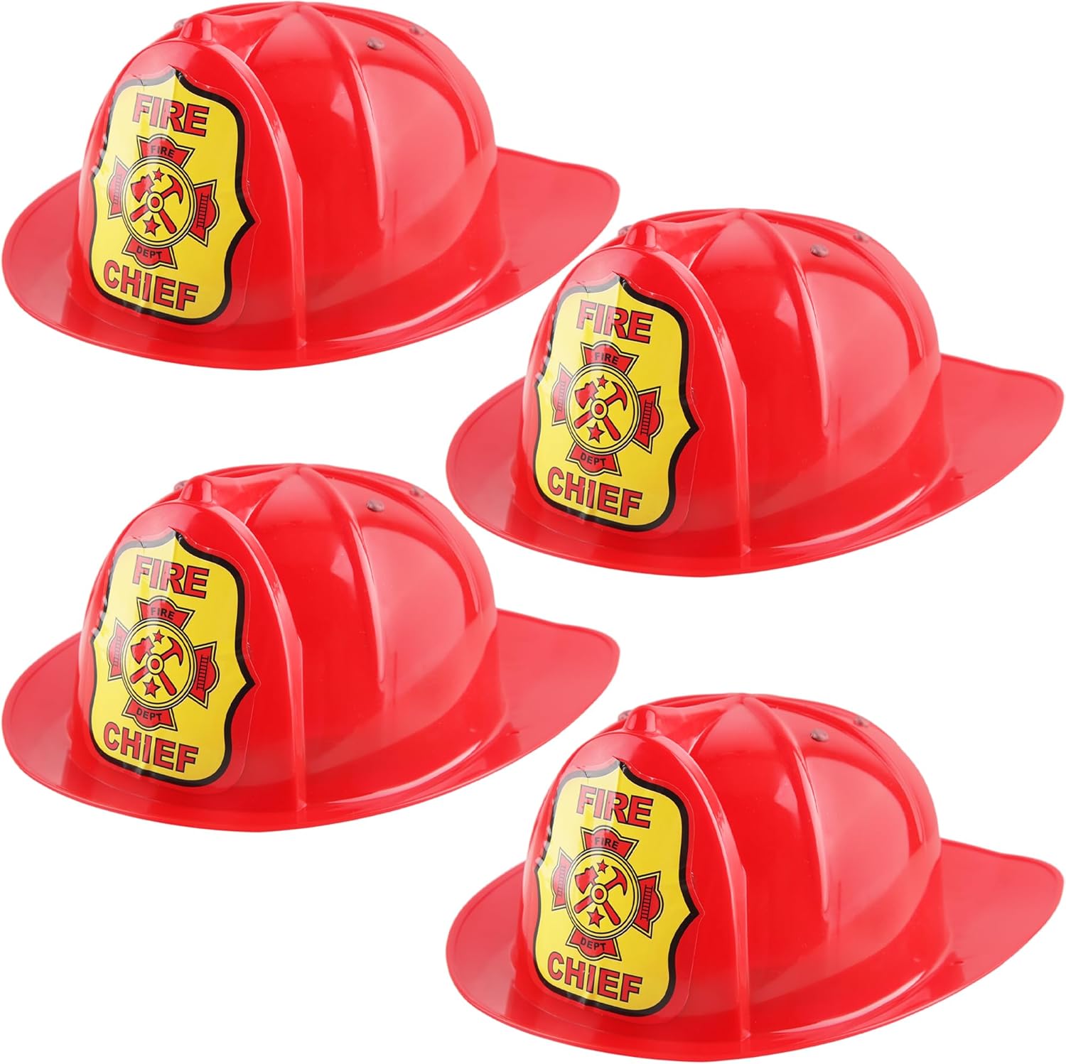 4 Pcs Adult Firefighter Hat Plastic Fireman Helmet Fire Chief Hat Costume Accessory for Cosplay Party Favors