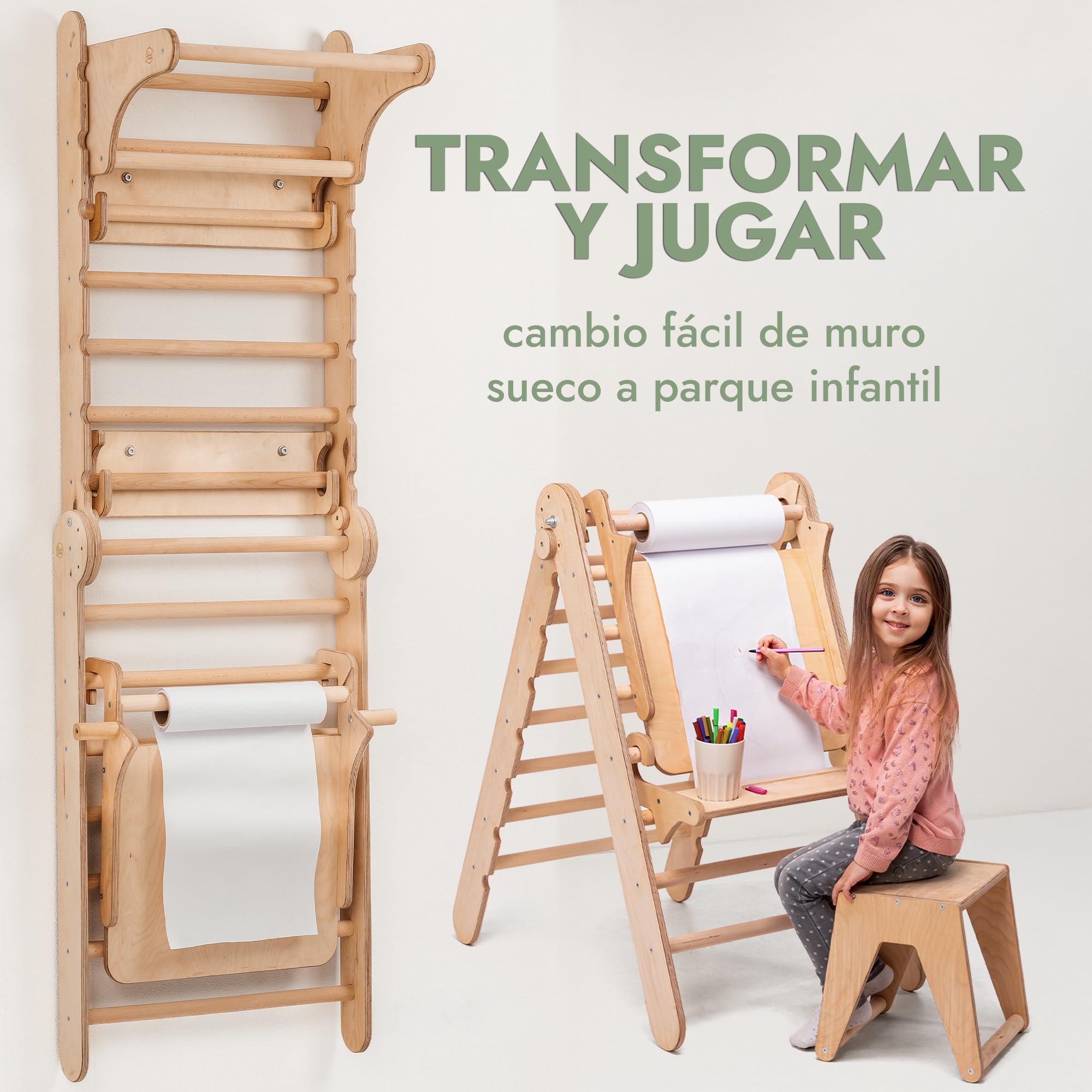 Goodevas Escalera Sueca para el Área de Juegos de Interior - Conjunto de Juegos de Escalada Montessori - de Escalada en Madera de Interior para Niños Pequeños y Niños de 2-12 Años