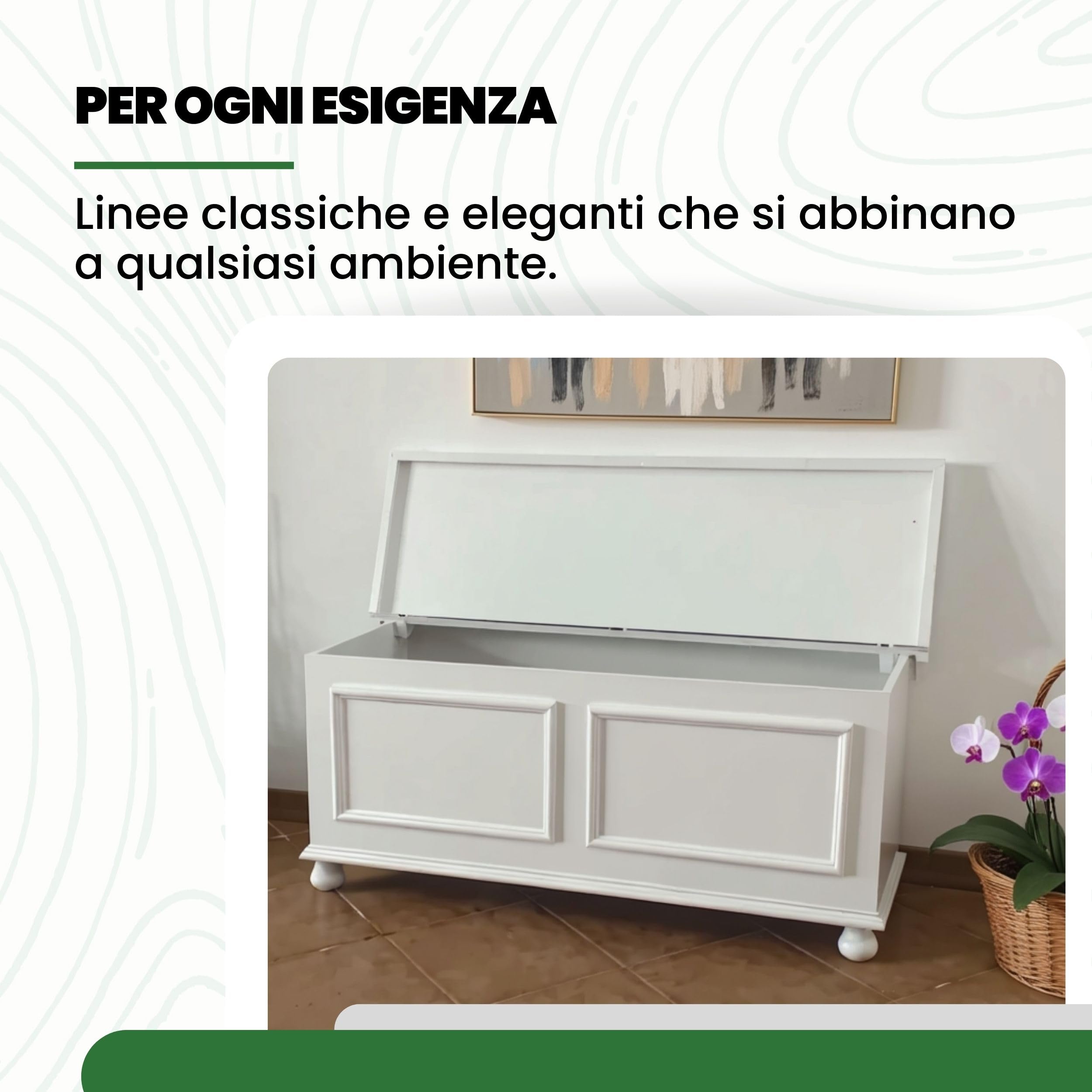 Mar.c.a. Design - Cassapanca in Legno da Interno 1 Anta 120x44x51 cm - Cassapanca con Piedini a Cipolla Made in Italy