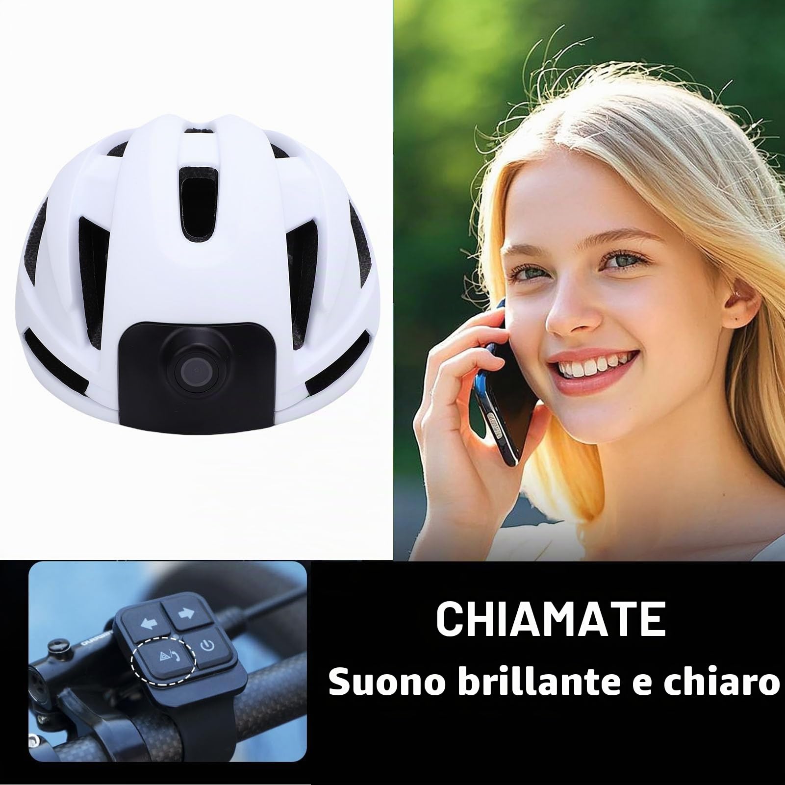 Tosuny Casco per bicicletta con fotocamera 1080P HD,musica Bluetooth e luce posteriore intelligente integrata, ampio angolo 170°,casco per ciclismo intelligente WiFi