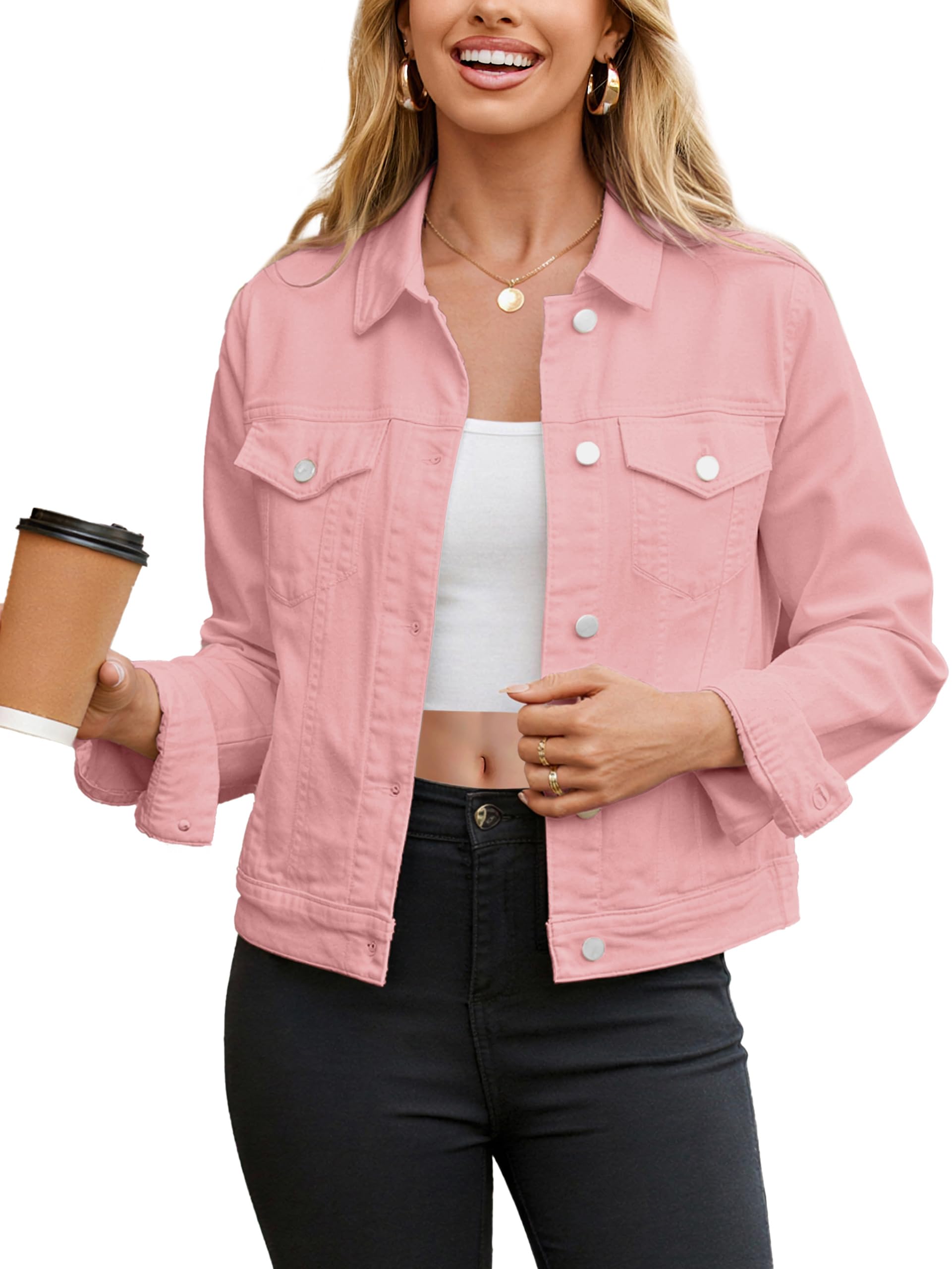 Glamaker Womens Jean Jacket 2026 Basic Trendy Long Sleeve Denim Jackets Button Down Fitted Western Coat with Pockets