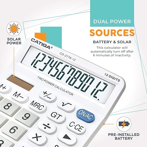 Miniatura 4 de Calculadora de escritorio comercial de alta calidad de 12 dígitos con gran pantalla LCD de 5 pulgadas, botones gigantes de buena respuesta, batería