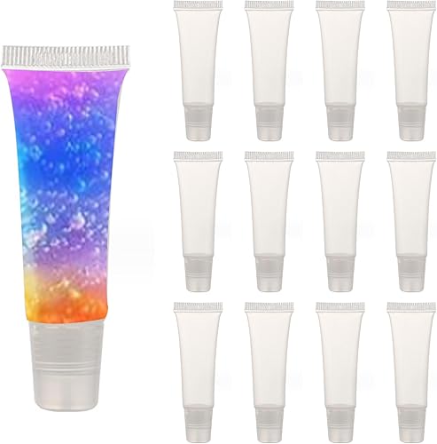 12 tubos de brillo de labios de 0.3 fl oz transparentes, suaves, vacíos, contenedores de bálsamo labial, mini tubos cosméticos recargables para