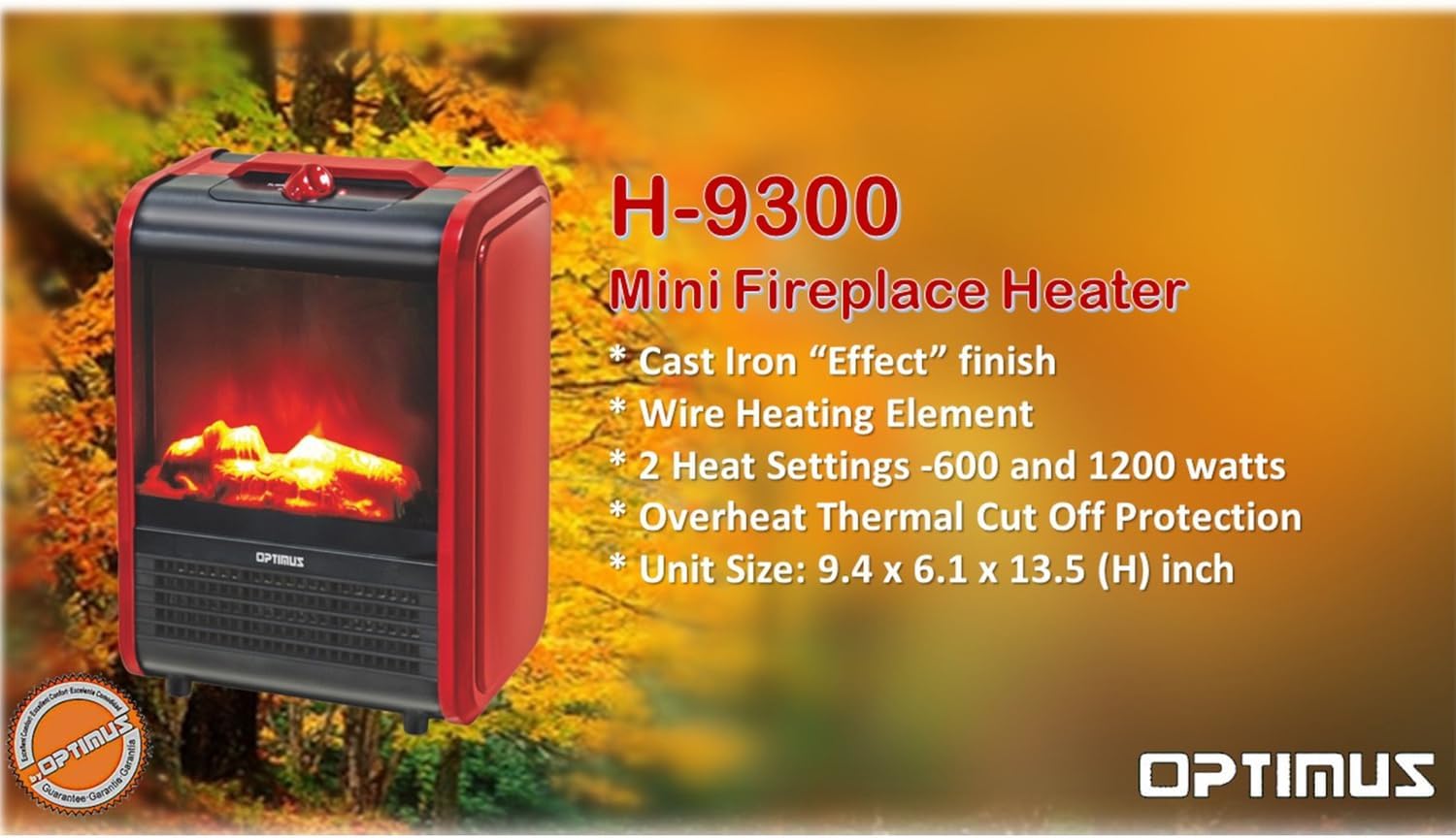 Flame Effect Mini-Fireplace Heater, Red