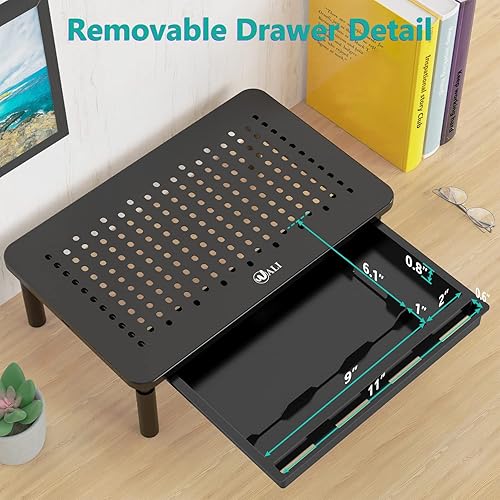 Miniatura 7 de WALI Bundles-Soporte elevador de altura ajustable y soporte para monitor de computadora con cajón