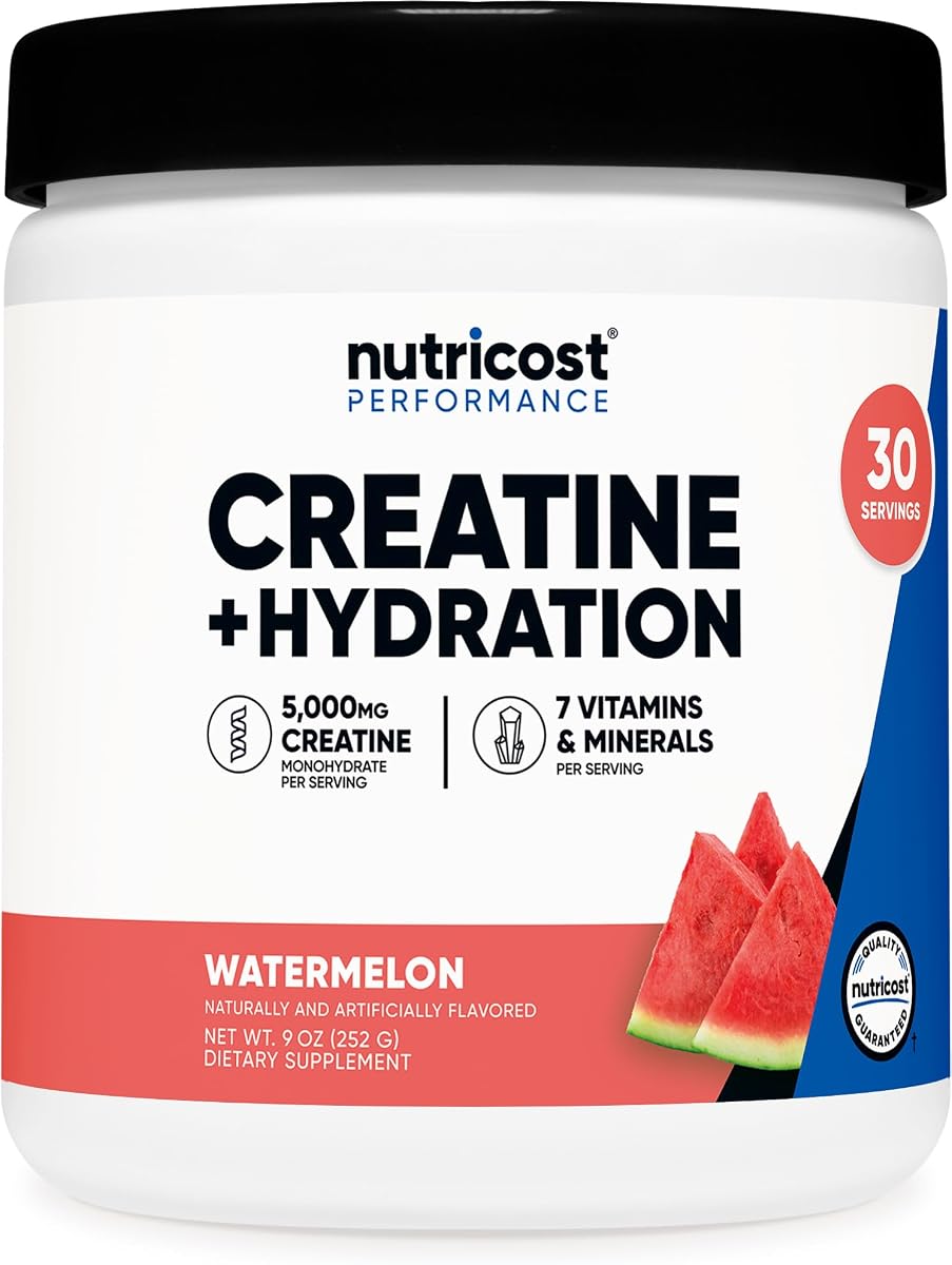 Nutricost Creatine Monohydrate + Hydration (Watermelon) 30 Servings | 7 Vitamins & Minerals, 5000mg of Creatine Per Serving