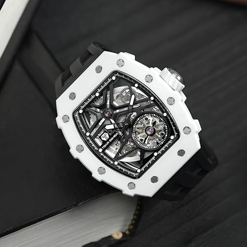 Miniatura 2 de Relojes para hombres Reloj analógico mecánico automático para hombre, reloj de pulsera de esqueleto Tonneau, réplica de reloj, esfera grande, reloj