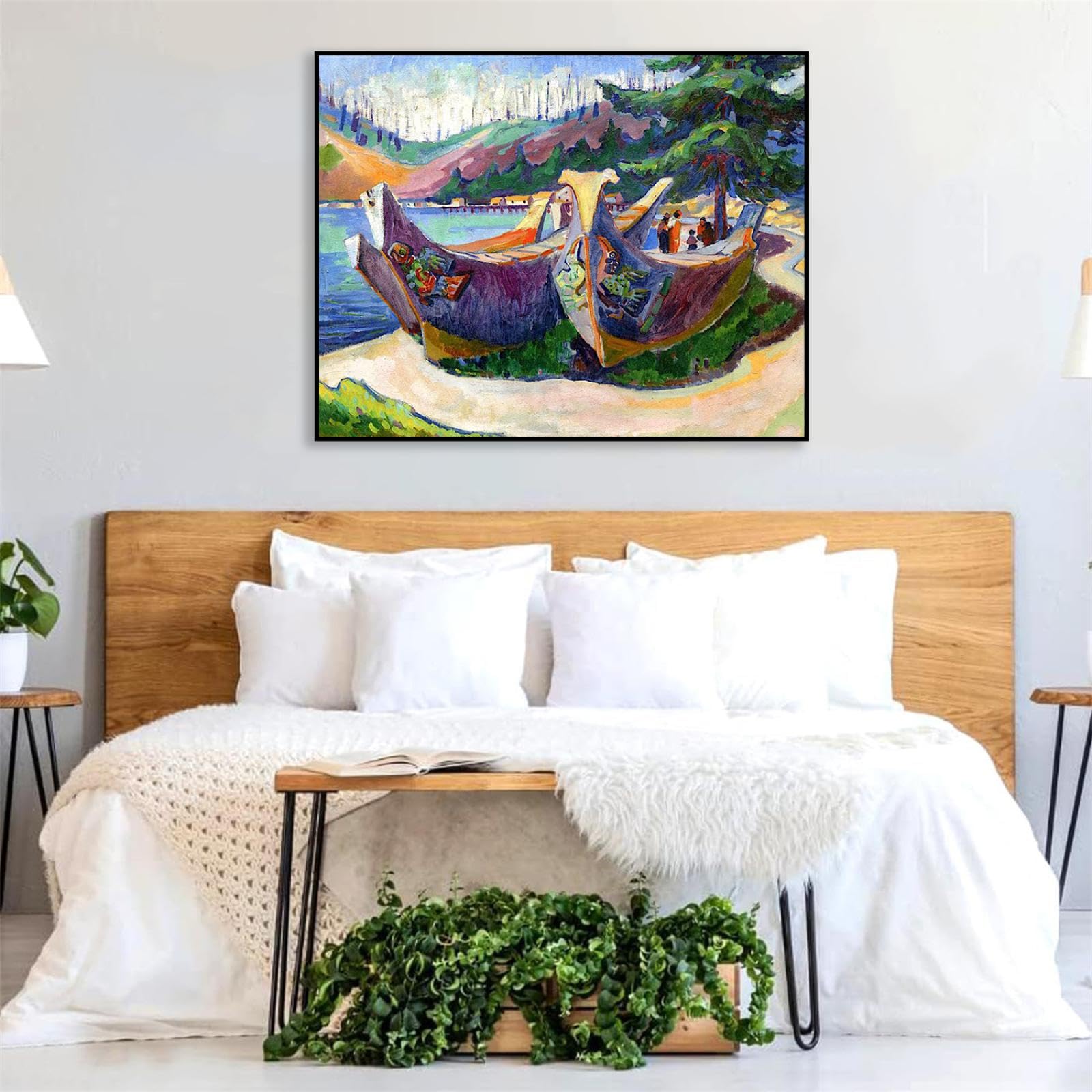 Hau3sh3a Emily Carr Impresión en Lienzo Canoas de guerra poster cuadros famosos Reproducción en Lienzo abstracto paisaje Cuadros Decoracion Salon Modernos65x50cm(26x19in) Marco negro