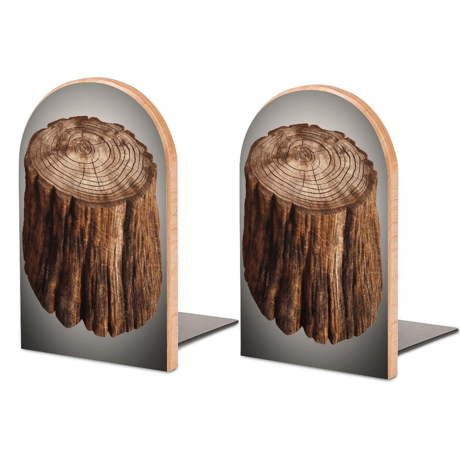 Stump of Oak Tree Bookend Wood Book End for Shelves Heavy Duty Non-Slip Wooden Bookend Support Universal Economy Bookends Fancy Modern Decorative Book Accessories 1 Pairs
