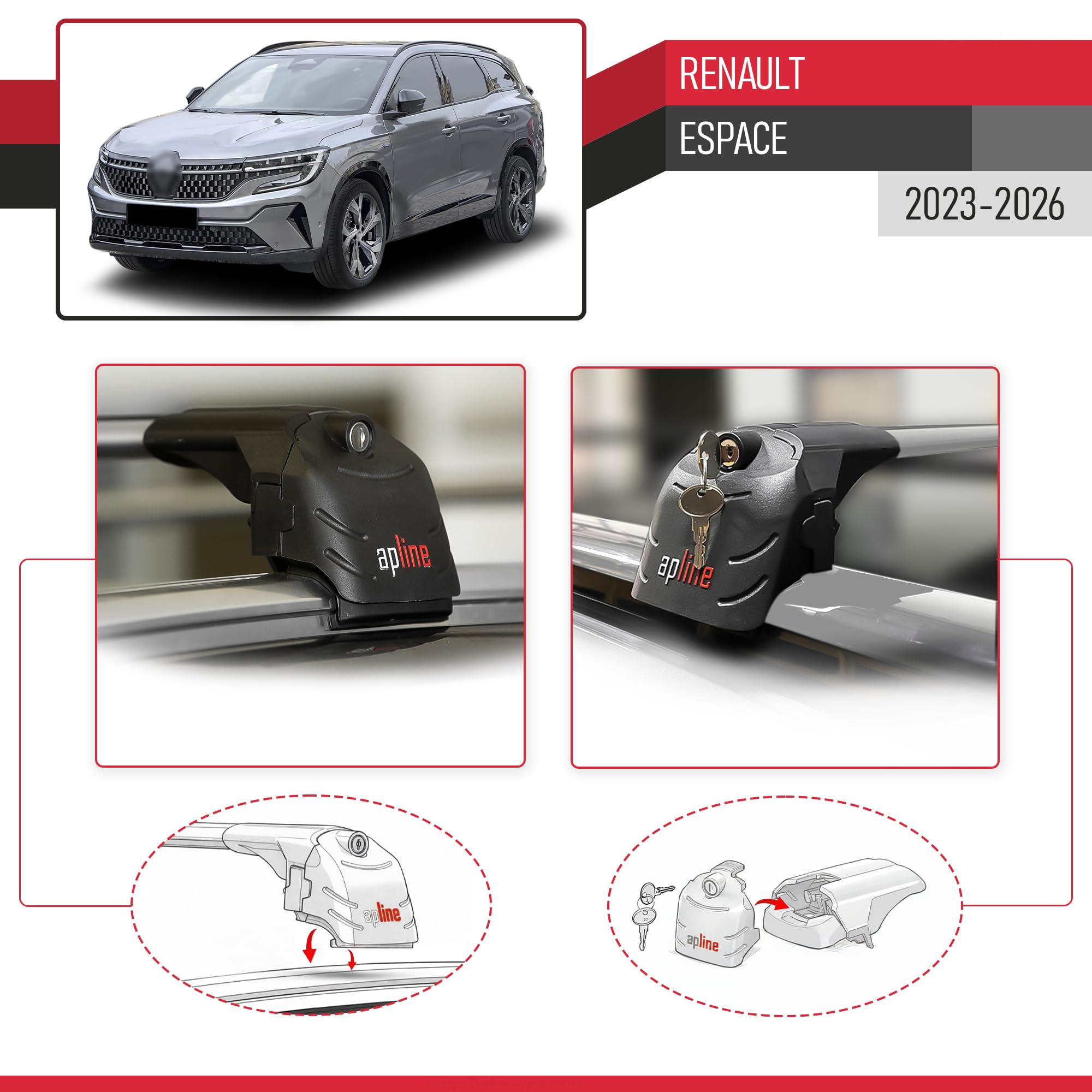 Compatibile con Renault Espace 2023-2026 Modello ACE-2 Barre Tetto Portapacchi Auto Barre Portatutto Grigio Alluminio 2 Barre