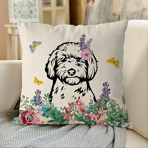 Miniatura 2 de Fundas de almohada de primavera de 18 x 18 pulgadas, funda de almohada con diseño de garabatos dorados, decoración de primavera para sofá de