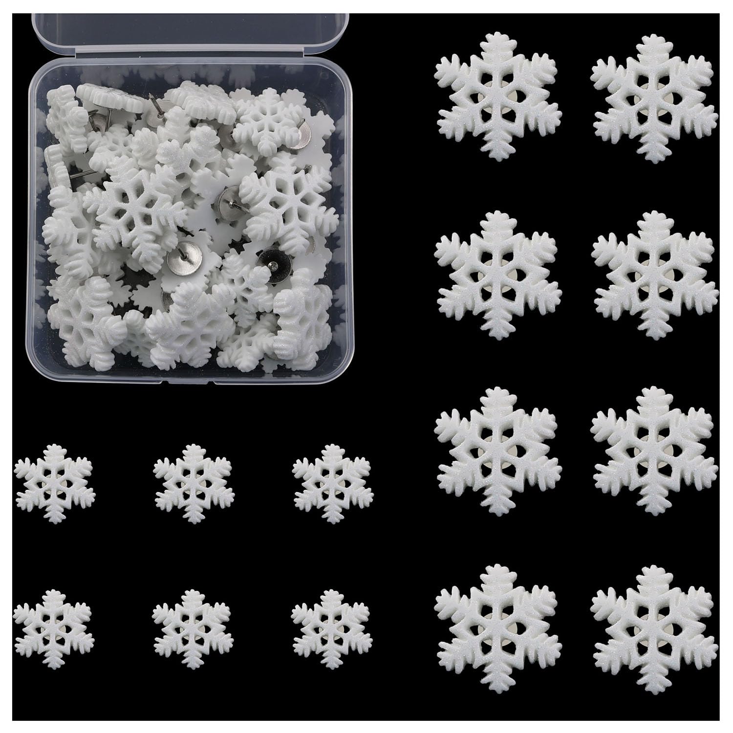 XGNG 30 chinchetas de corcho decorativas de plástico con diseño de copo de nieve para tablón de anuncios, oficina, hogar, invierno, decoración de Navidad