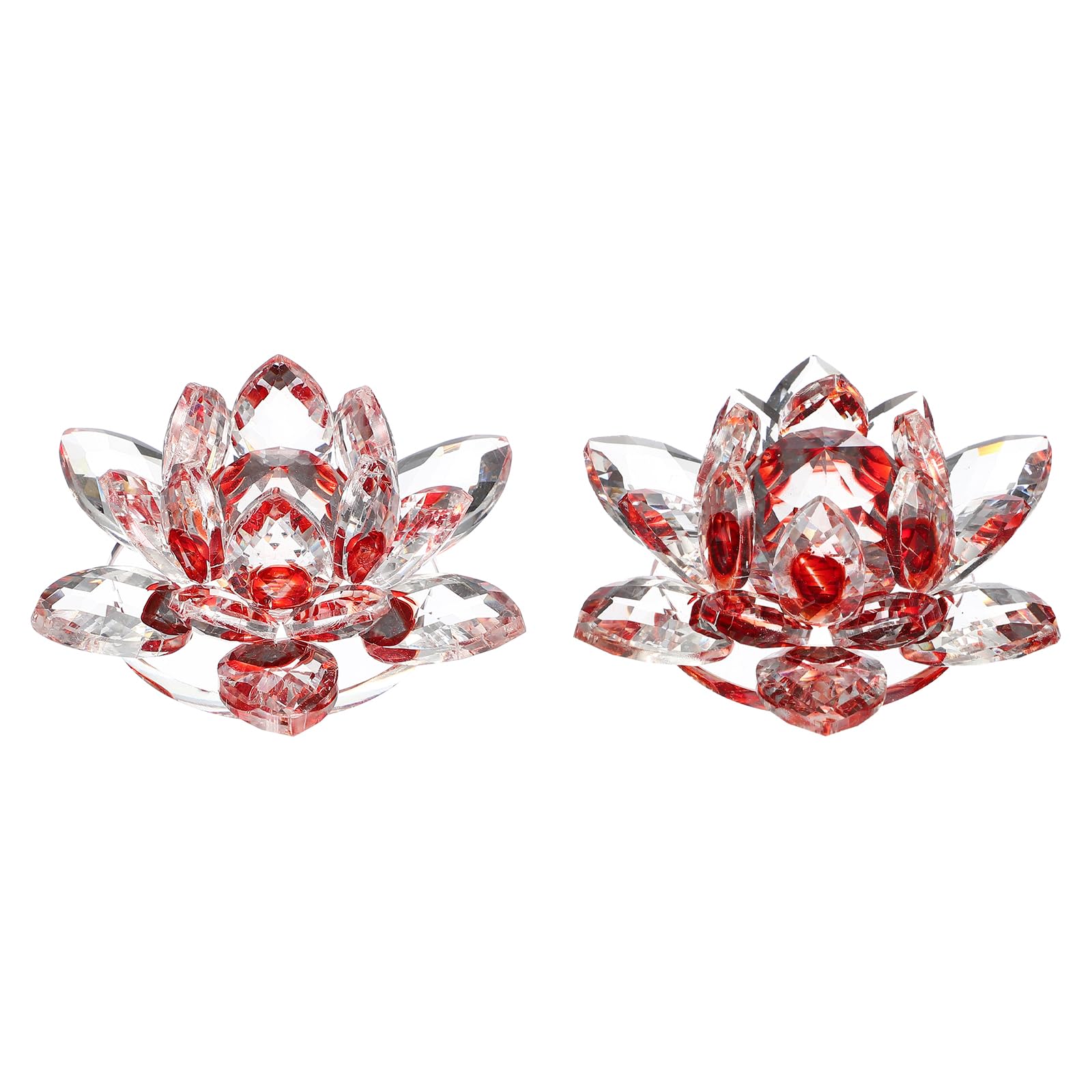 sourcing map 2Pcs Crystal Lotus Flower Figurine Decorative Lotus Flower Ornament Clear Lotus Figurine for Home Office Tabletop Centerpieces, Red