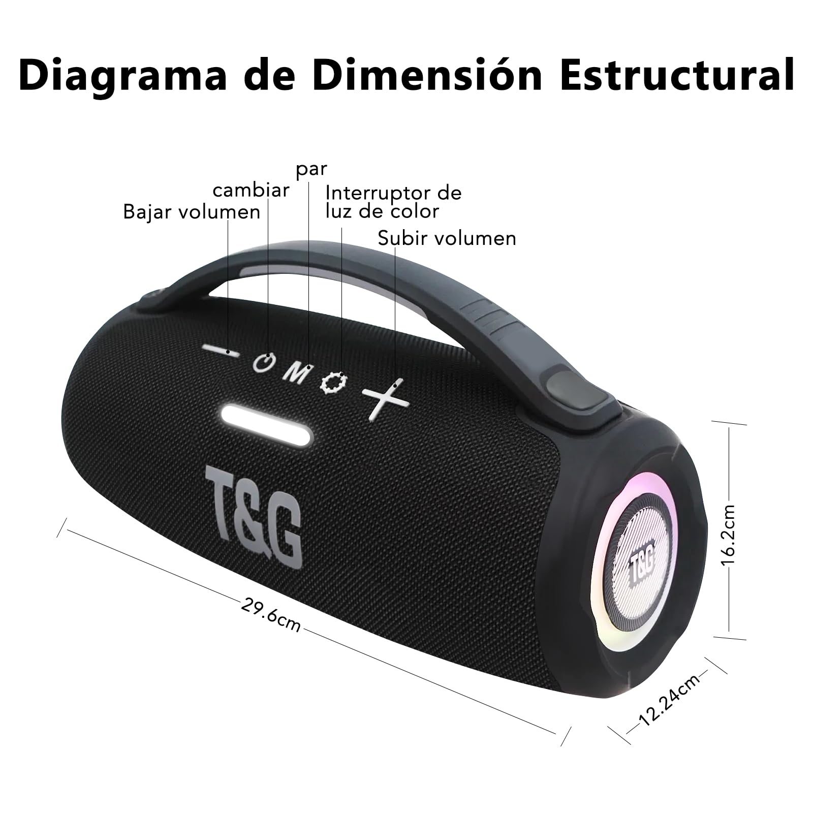 EASY SPEED Altavoz Bluetooth Potente 5.3,Altavoces Bluetooth Impermeable,Conexiones USB (Tipo-C), Aux, Radio FM,Alcance 10 Metros,para Exterior,Negro