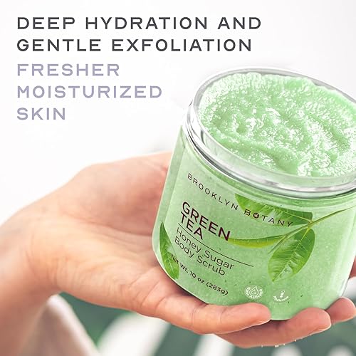 Miniatura 4 de Brooklyn Botany Exfoliante corporal de té verde miel y azúcar de 20 onzas  Exfoliante corporal profundamente hidratante y suave para mujeres y