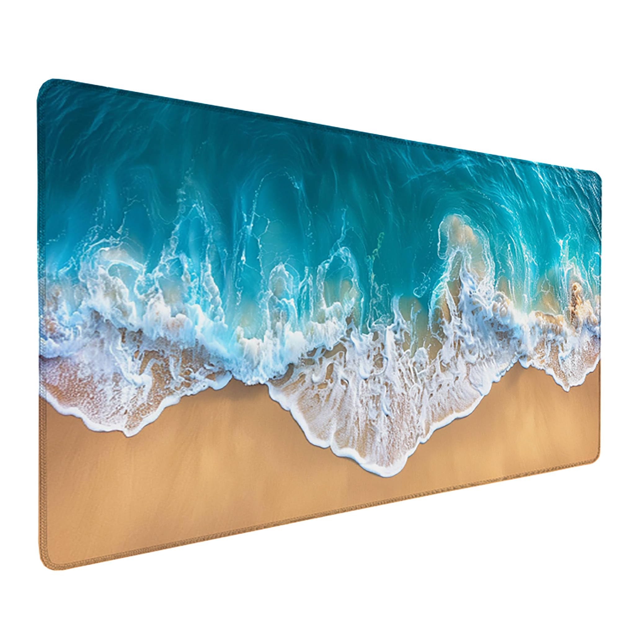 Niebieska podkładka pod mysz XXL, podkładka na biurko, 1200 x 600 cm, szyte krawędzie, podkładka pod mysz, gumowa podstawa, fale, podkładka pod mysz, stabilna przyczepność na gładkich