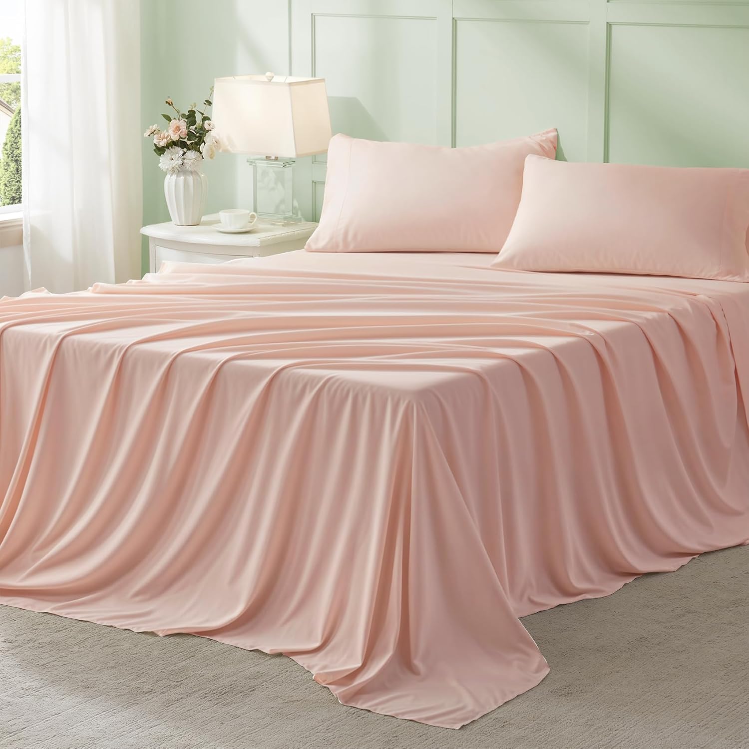 Anluoer Pink Queen Comforter Set 7 Pieces, Bed in a Bag with Sheets, All Season Bedding Sets with 1 Comforter, 2 Pillow Shams, 2 Pillowcases, 1 Flat Sheet, 1 Fitted Sheet - Image 5