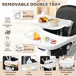 High Chairs for Babies and Toddlers, Portable Baby High Chair with Dual-Layer Adjustable Food Tray & Footrest, Compact Infant Feeding Chair, Toddler Dining High Chair with 5-Point Harness, Easy to Clean, Includes 2 Baby Bibs, Black