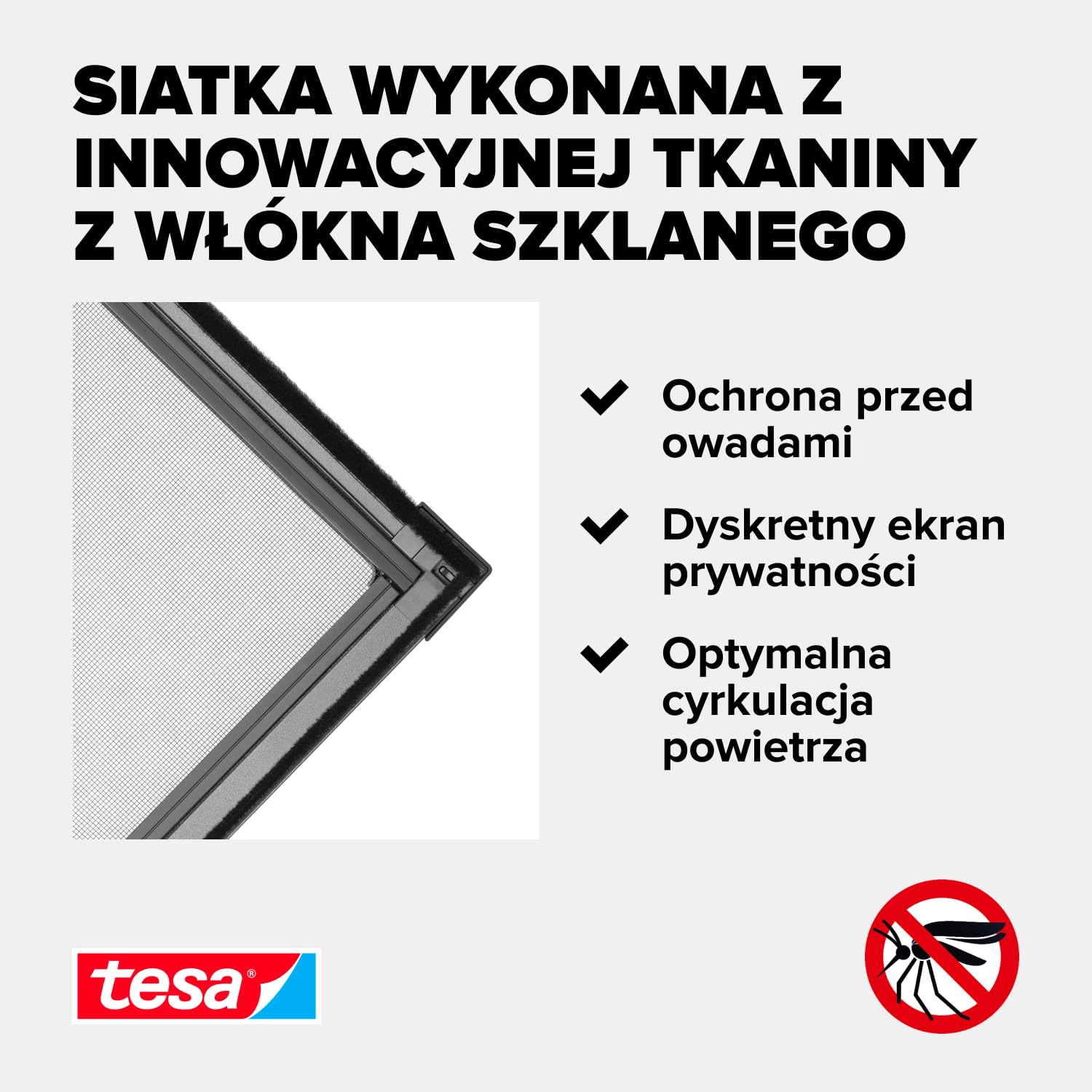 tesa INSECT STOP Refill Roll Fiberglass - rolka wymienna z siatką z włókna szklanego do moskitiery - 120 x 250 cm, biały (lekka prywatność)