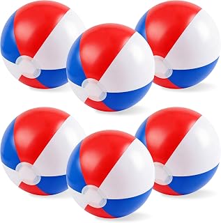 LanMa 16 Inch Red, White and Blue Beach Balls – Pack of 6 Patriotic Beach Balls for 4th of July Party, Independence Day, Outdoor Fun, Pool & Beach Play, Backyard Games, Birthdays Party Favors
