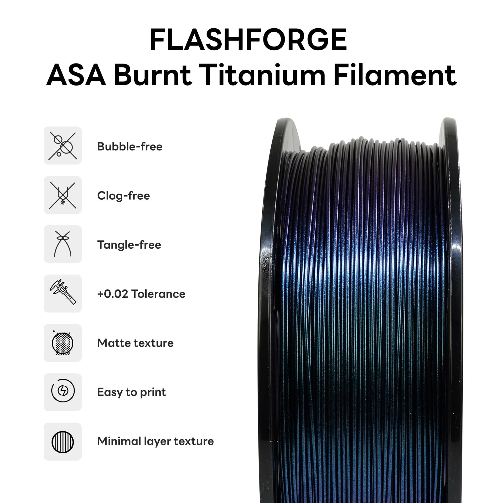 Flashforge Filament ASA 1,75mm, filamenti per stampanti 3D 1kg-accuratezza dimensionale +/- 0,02mm,alta resistenza ai raggi UV, perfetto per la stampa di parti funzionali all'aperto (Burnt Titanium)