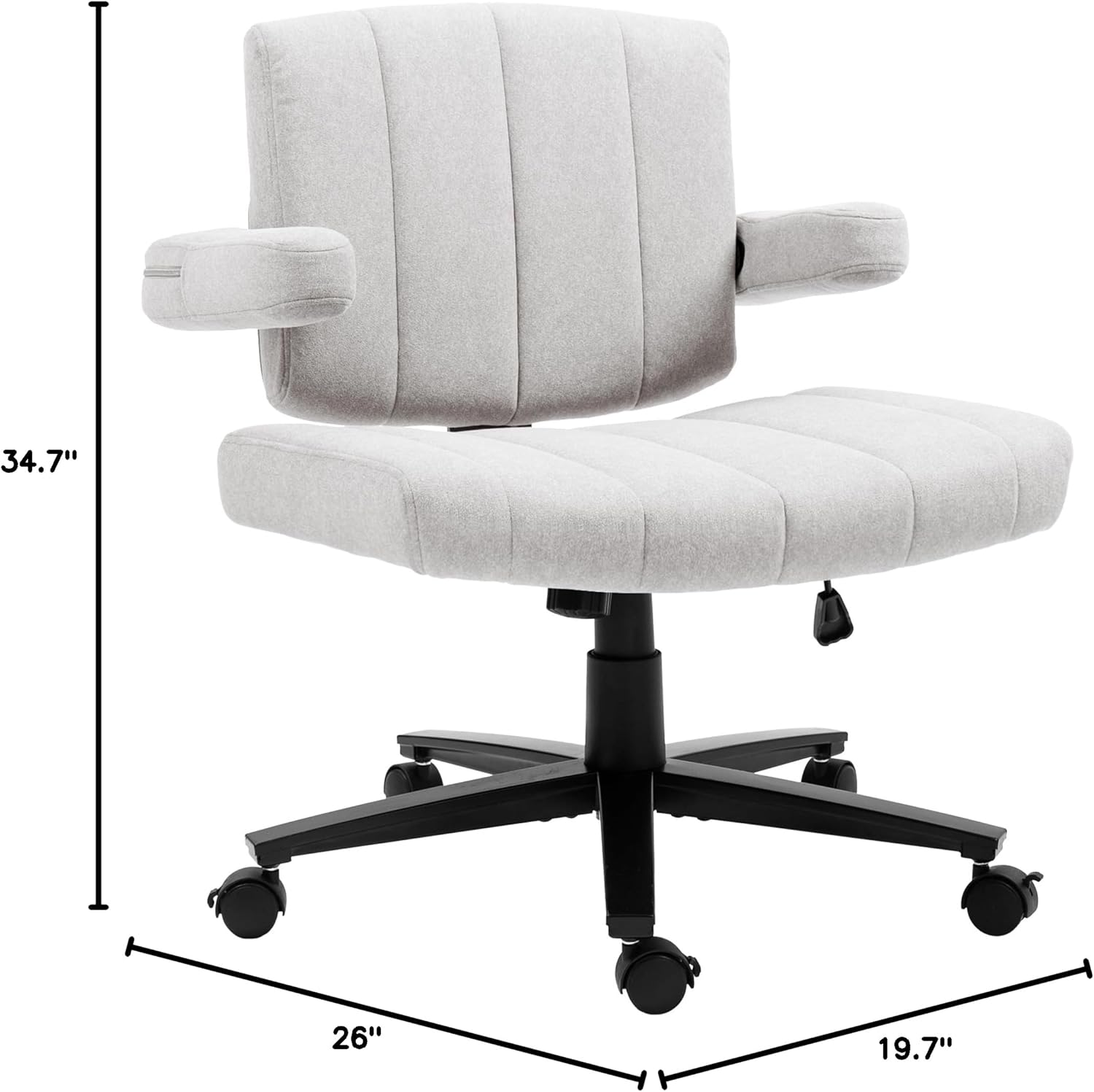 Vigosit Criss Cross Wheeled Chair - Adaptable Comfort for Every Need, High-Backed, with Adjustable Wide Armrests, Anti-Skid Fabric Upholstery, and a Sleek Modern Aesthetic for Home Office Use (Grey)
