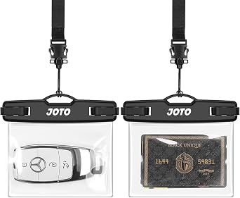 JOTO 2 Pack Waterproof Car Key FOB Case with Lanyard for Swimming Surfing, Small Waterproof Wallet Dry Bag for Money Credit ID Card Cash Coins -Black