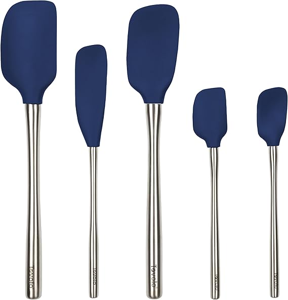 Tovolo Flex-Core Stainless Steel Handled Spatula Set of 5 for Meal Prep, Cooking, Baking, and More - Deep Indigo