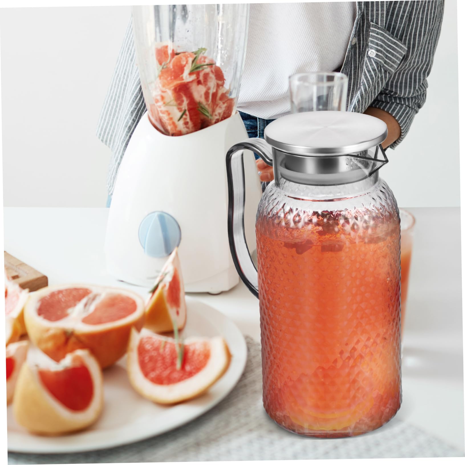 Cabilock Confezione Da 2 Caraffe Per Succhi in Acrilico - Brocca Di Capacità Con Coperchio Per Acqua Per Frigorifero Design Elegante Per Casa E Feste