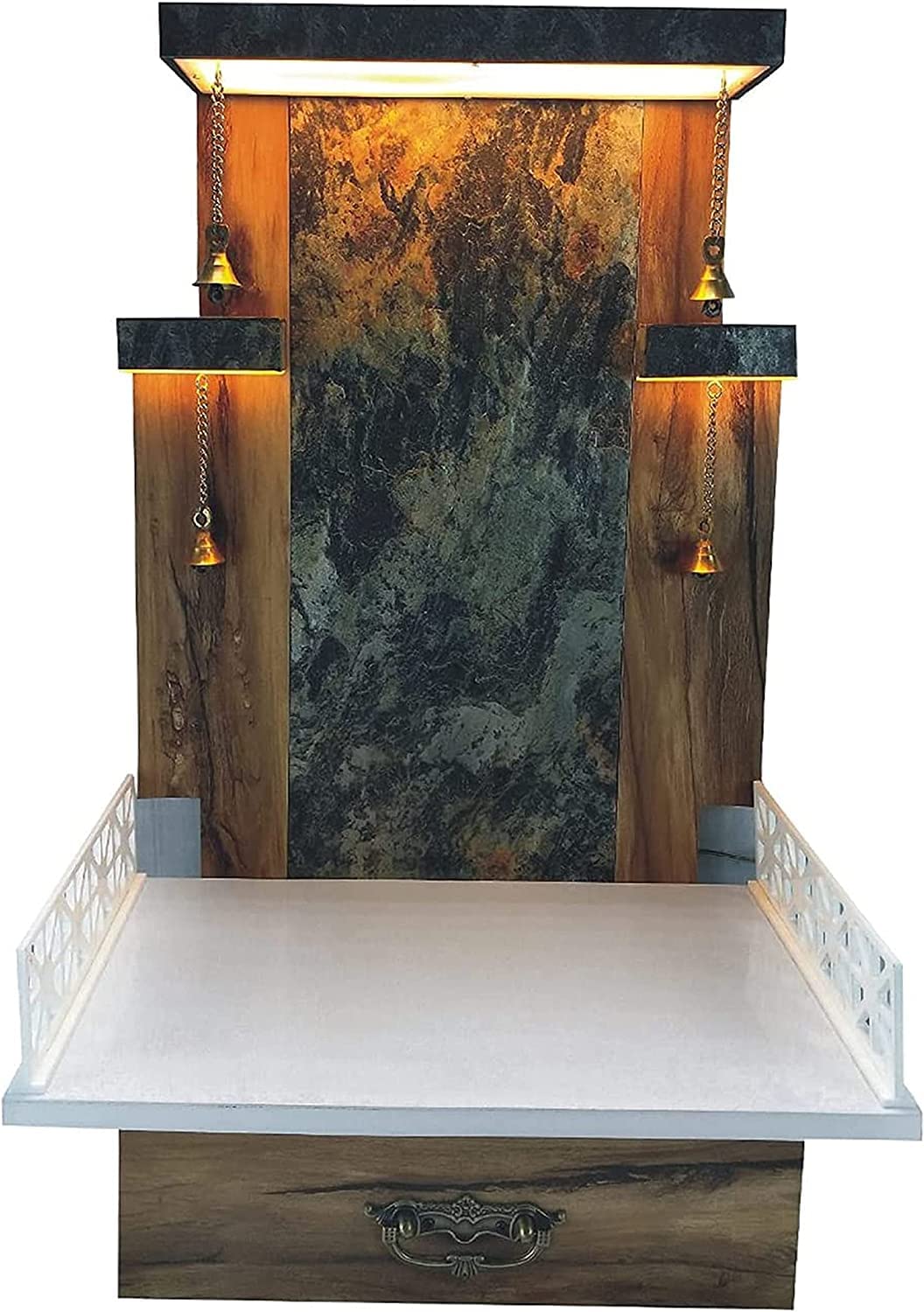 Temple en bois Puja Mandir mural et table avec lumière LED
