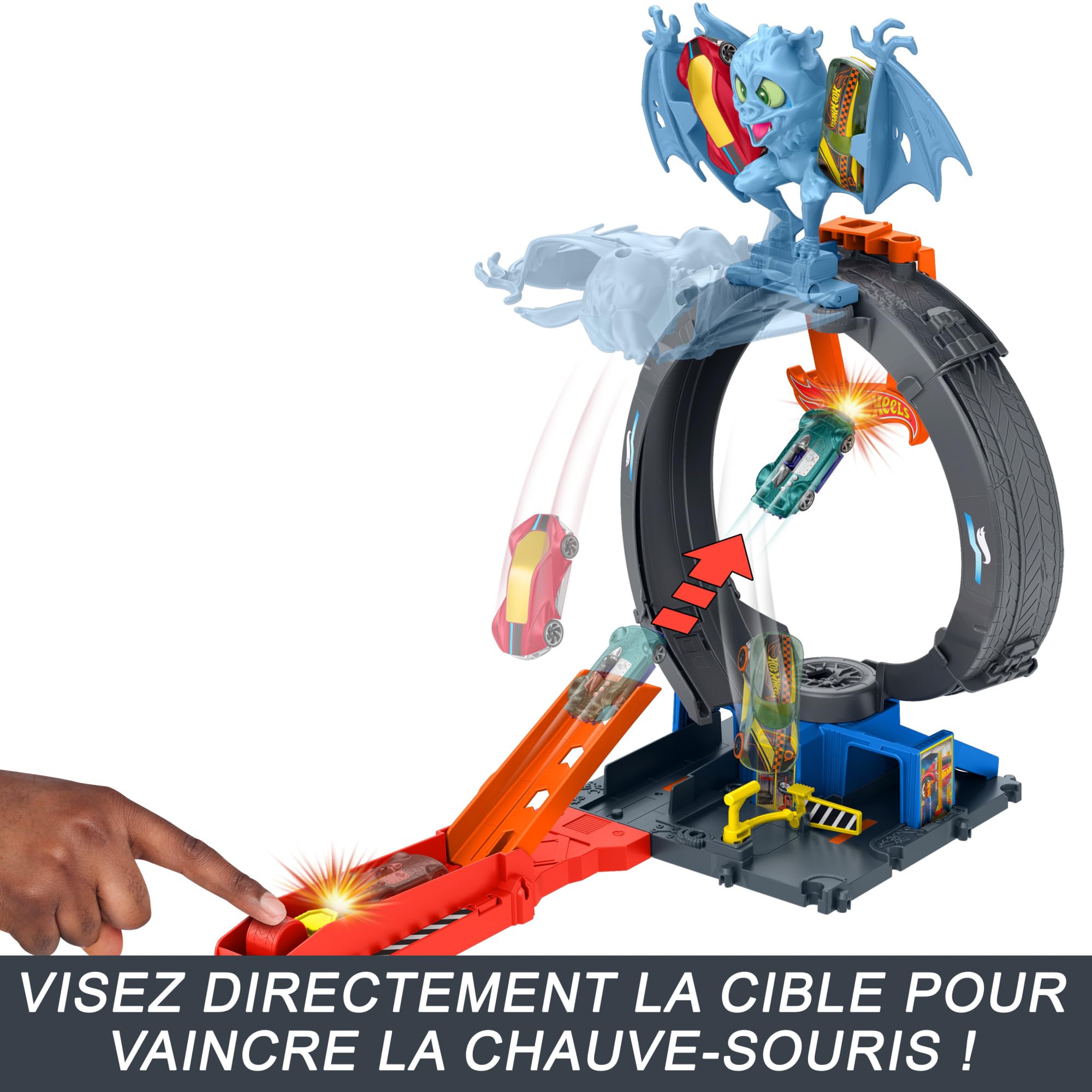 Hot Wheels Let’s Race Netflix - Coffret Circuit City Looping Et Attaque Chauve-Souris avec Voiture Et Piste, 3 Modes De Jeu, Looping Réglable Et Lanceur, Jouet Enfant, A Partir De 4 Ans, HTN78