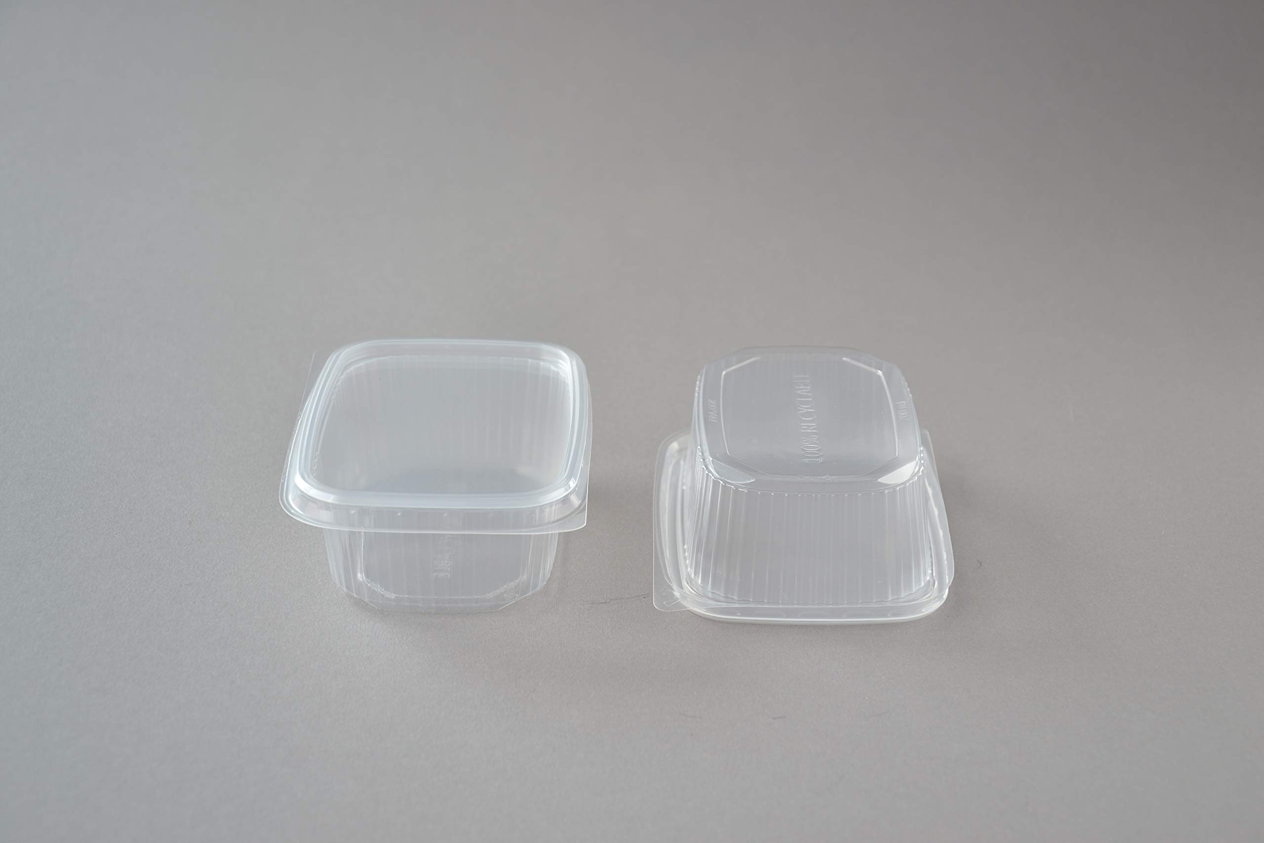 250 Stück Feinkostbecher mit Deckel, 200 ml eckig transparent, Salatbox, Rechteckbecher, Salatschalen