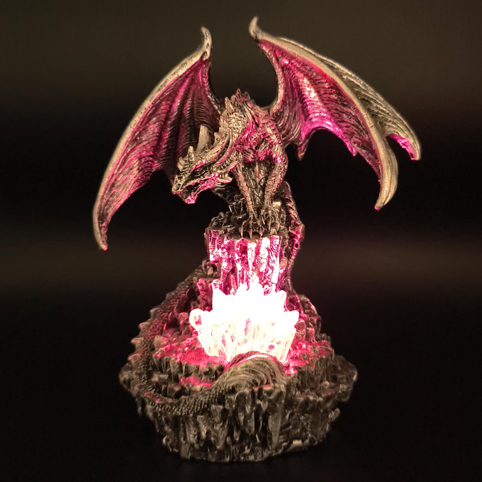 Statua decorativa a forma di drago in finto cristallo, con luci a LED, per libreria, idea regalo per gli amanti dei draghi (argento)