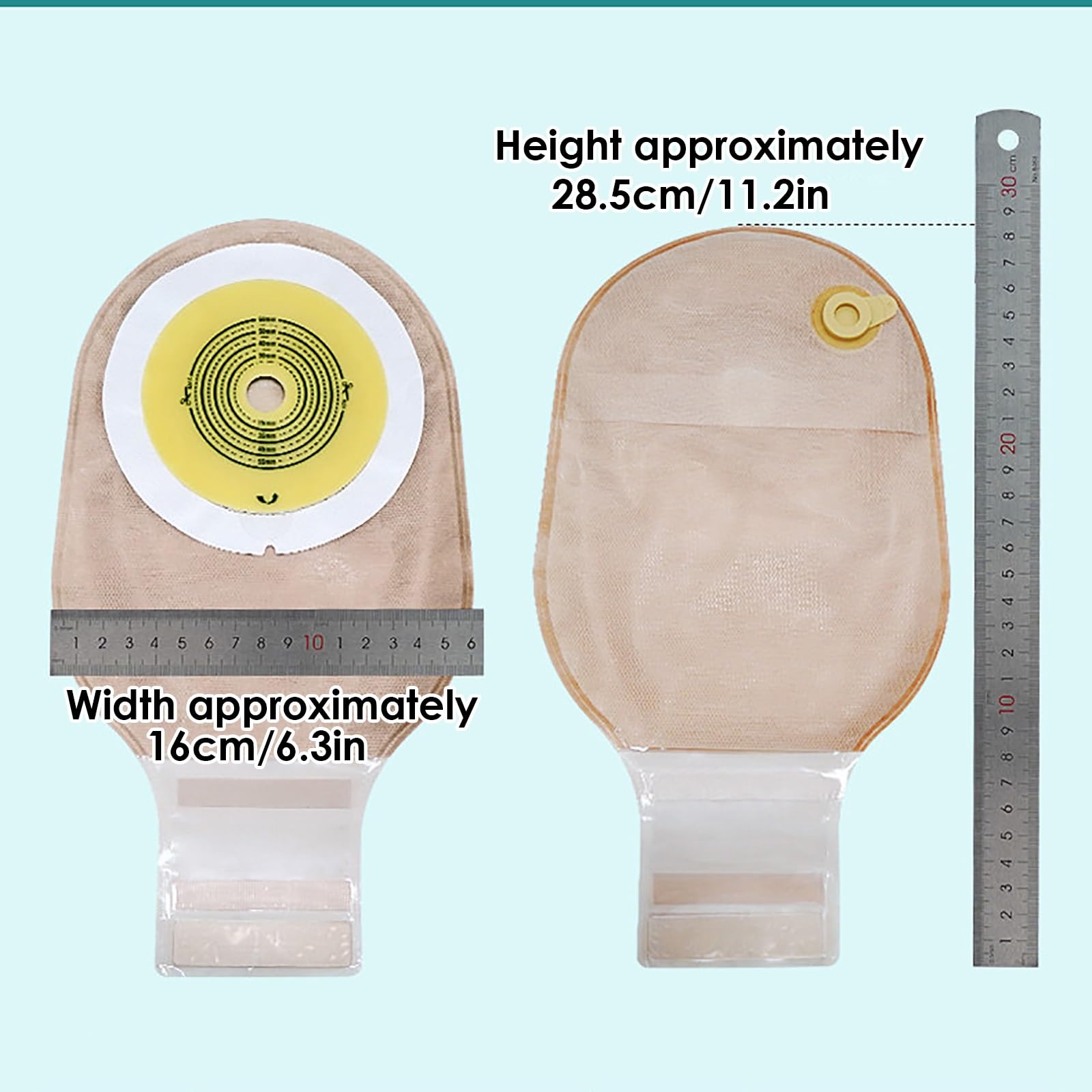 10 Bolsas de Colostomía, Suministros para Ostomía, Bolsas de Ostomía de Una Pieza con Puerto de Escape, Cierre de Gancho y Bucle, Recortables a Medida de 15 a 60 Mm