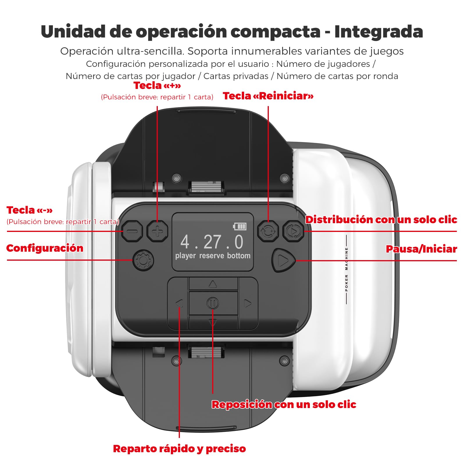 Distribuidor automático de tarjetas y mezclador de tarjetas con función giratoria de 360°, asignación de tarjetas personalizable para tantos jugadores como desee, ángulo de salida versátil