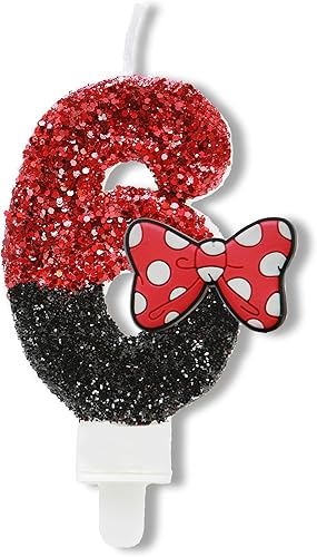 Miniatura 9 de Vela de cumpleaños número 2, velas de número de lentejuelas rojas y negras con lazo rojo de la segunda vela de purpurina