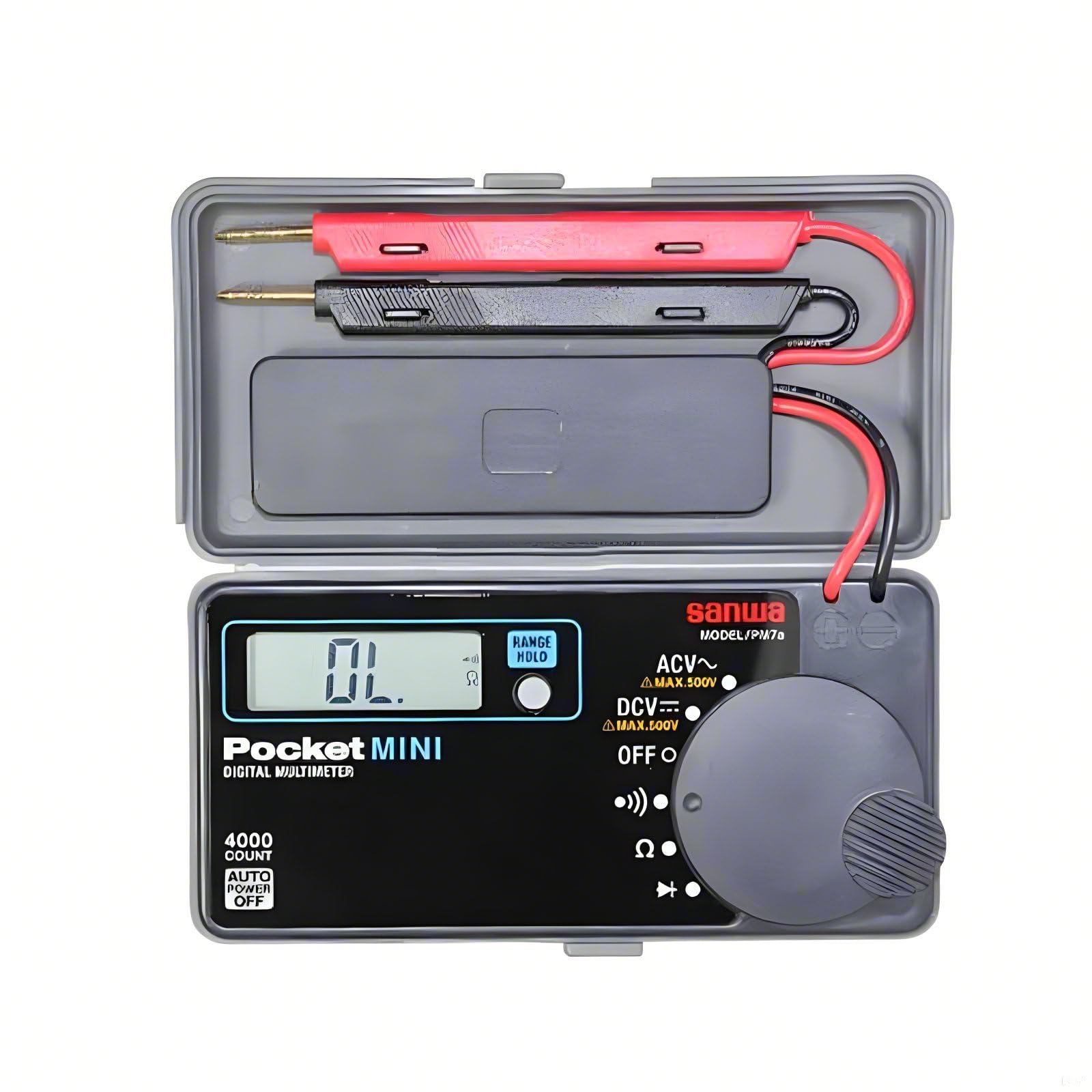 Sanwa PM7A Pocket mini size portable Multimeter Voltmeter Hz Ohm NCV Capacitance Resistance Tester DMM 4000 count DC AC with integrated protective case Japan quanlity(PM7a)