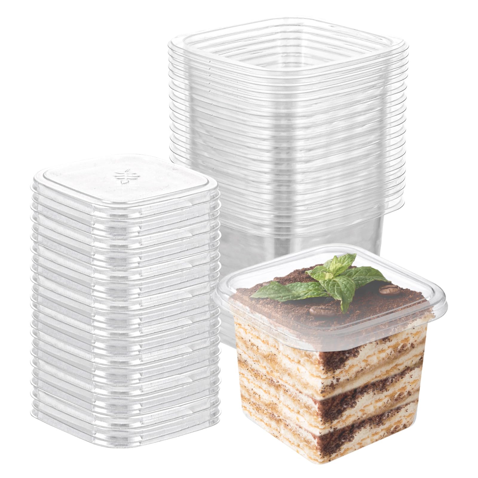LDHHYH 150 Pack Plastic Dessert Cups with Lids, 400ML Square Dessert Cups Clear Parfait Appetizer Cup Reusable Serving Bowl with Lids for Dessert Pudding Mousse Party