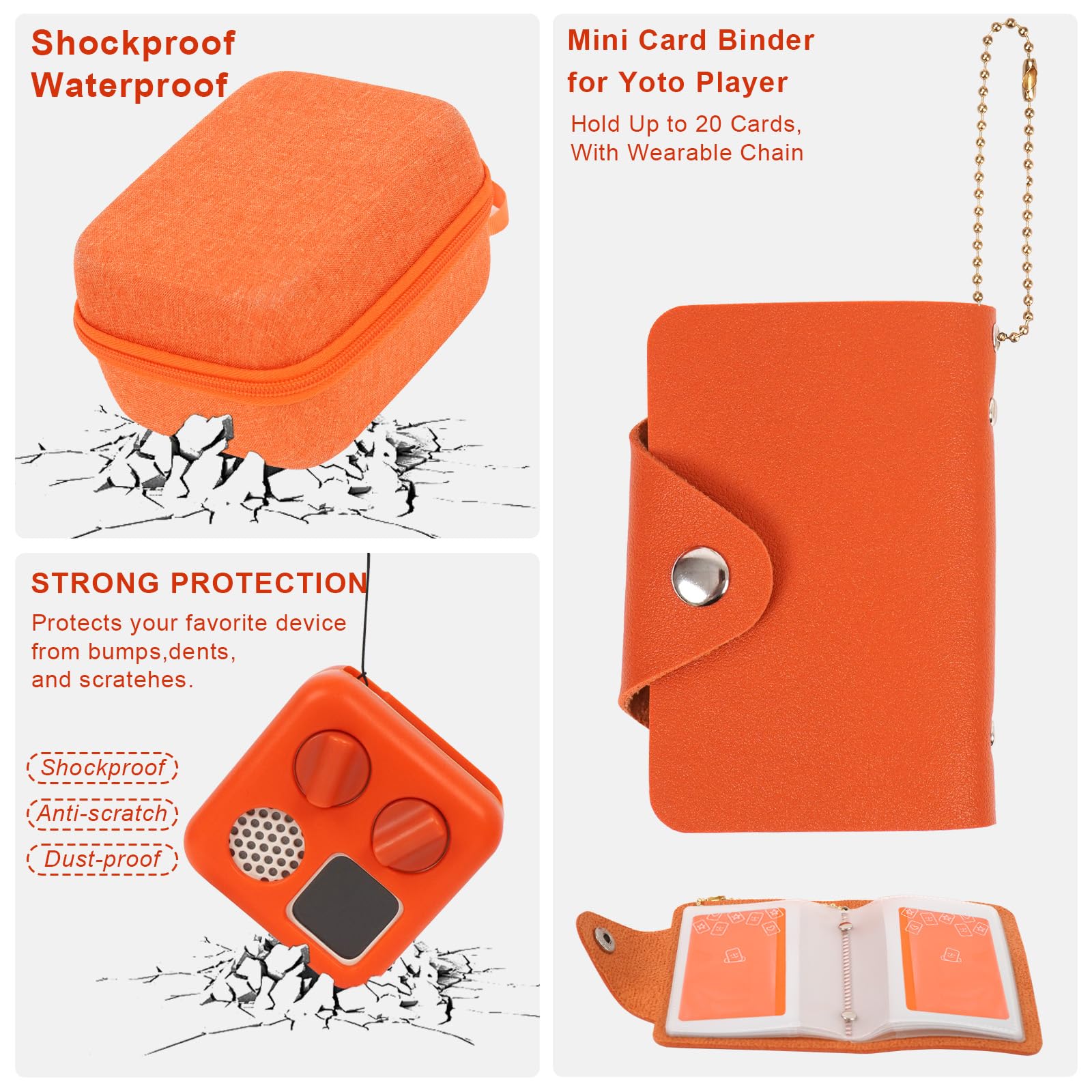 YouKnow Hartschale und Silikonhülle für Yoto Mini Player, Kinder Audio Musik Zubehör mit Kartenetui Halter für bis zu 10 Karten (Orange)
