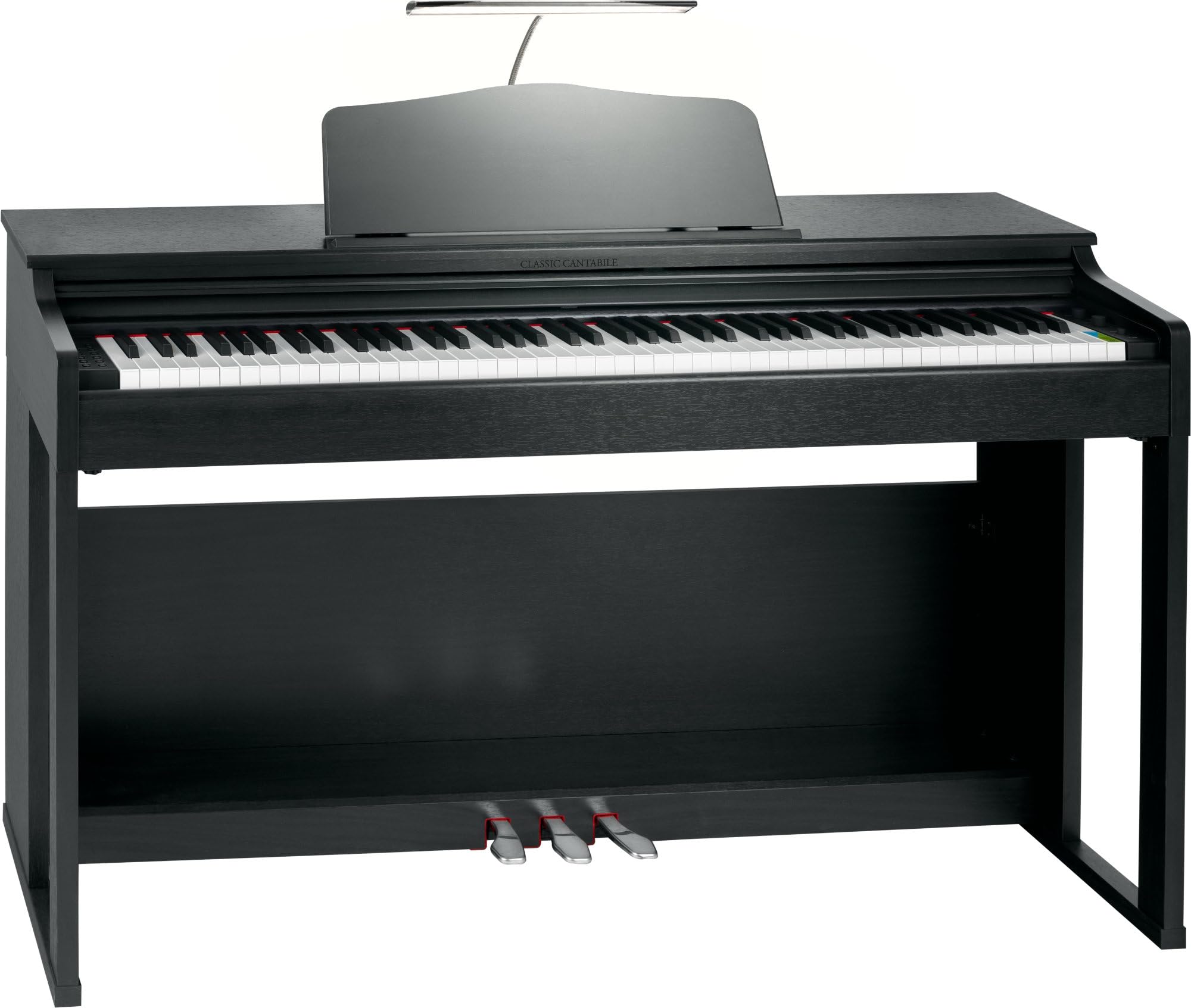 Classic Cantabile 12220 Lampada da Pianoforte Dimmerabile Bianca - 36 LED luminose - Collo d'oca lungo 38 cm - Porta di ricarica USB integrato per smartphone o tablet - Nero