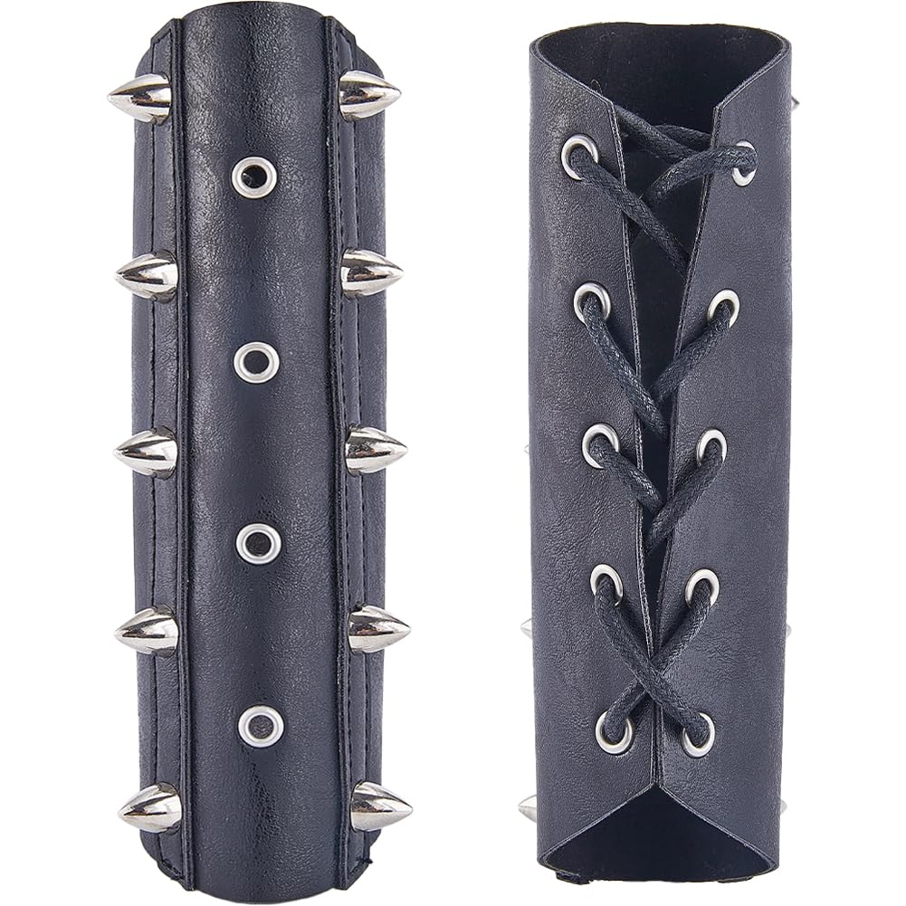 GORGECRAFT – Lot De 2 Protège-poignets Viking En Cuir Noir, Réglables, Pour Cosplay Et Médiéval