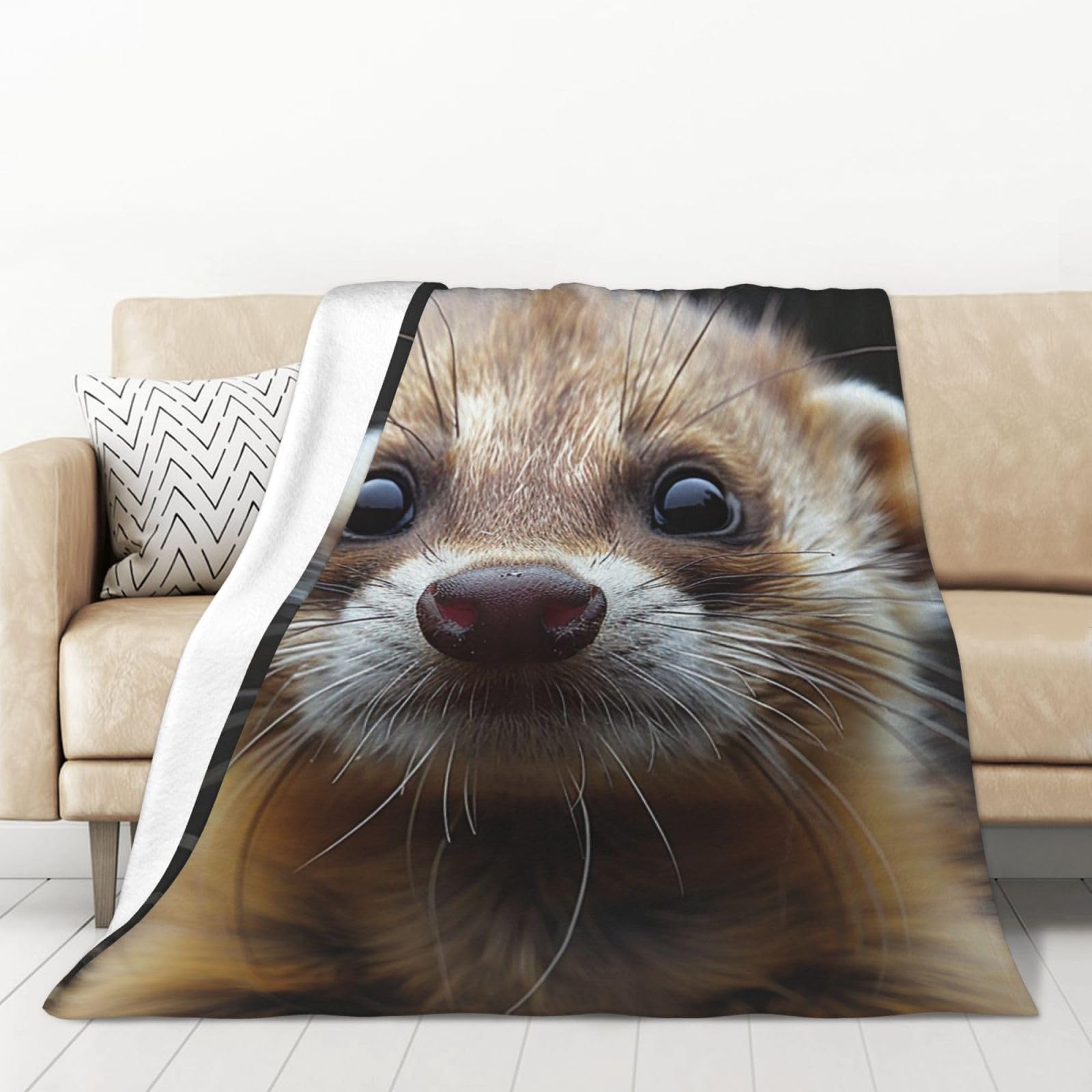 PAQOLSMCKR Throw Blanket Ferret Flannel Blankets for Sofa Reversible Plush Blanket Soft Cozy Throw Blankets for Couch Camping All Seasons